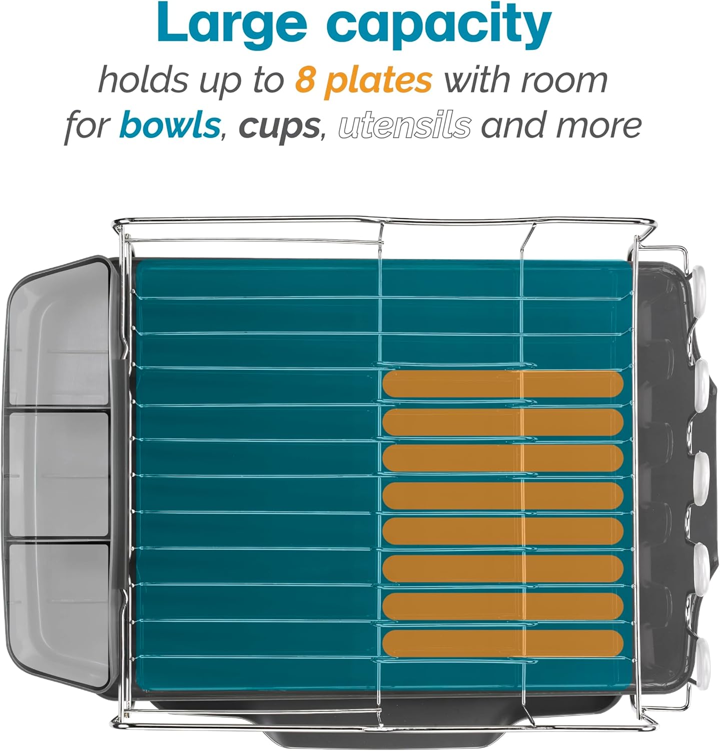 Polder KTH-615 Dish Rack, 4 PC Combo– Advantage System Includes Rack, Drain Tray, Removable Drying Tray & Cutlery Holder – Stainless Steel & Plastic