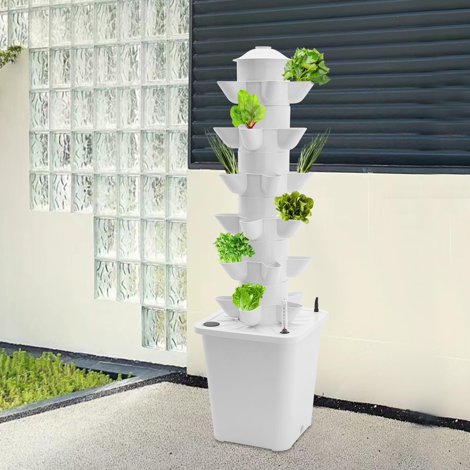 6-Etagen Hydroponik-Turm Aeroponik-Anbausystem 10L-Wassertank 30-Löcher, Kräutergarten Säulen-Turm-Gemüseanbaumaschine mit Niederdruckpumpe und Wasserstandsmesser für Früchten und Gemüsen