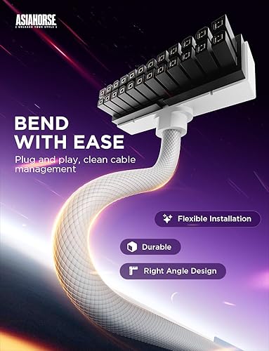 Vista 4 de AsiaHorse Hydrus-24PIN - Extensión de fuente de alimentación de placa base ATX de 24 pines, diseño de ángulo recto de 90°, fuente de alimentación