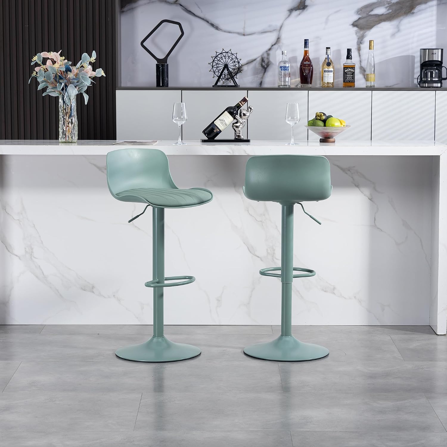 Bar Stools Set of 2, Black Chassis Adjustable Swivel Bar Stool, Mid Back Bar Chair,Kitchen Counter Stool (Velvet, No.2-Navy)
