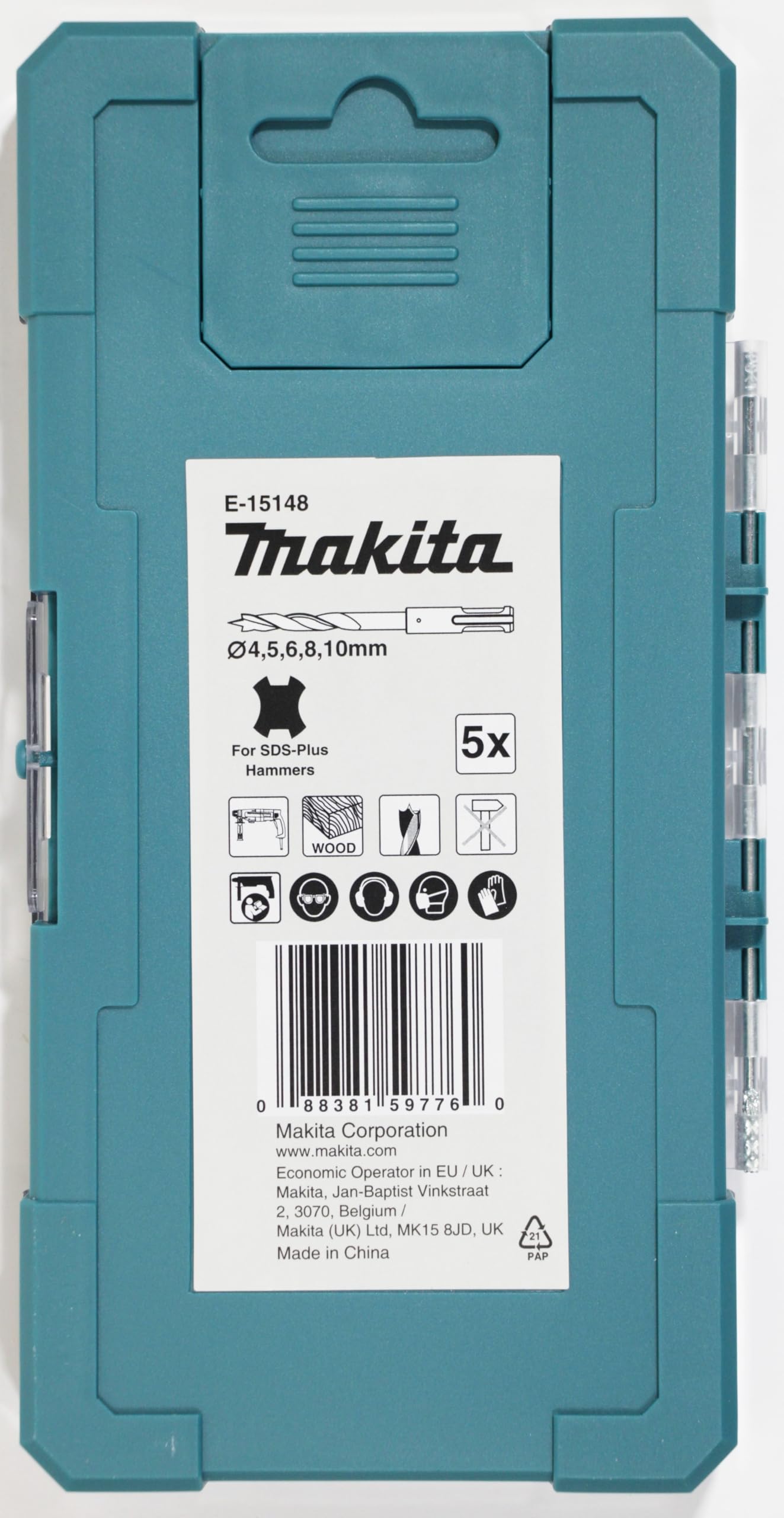 Lot De 5 Forets à Bois SDS-PLUS Makita E-15148 - Diamètres 4 à 10 Mm - Pour Bois Tendre Et Dur - Boîte De Rangement