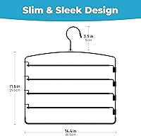 Vista 7 de Fontaines - Paquete de 4 perchas de lujo para pantalones de 5 niveles, ultra delgadas y ahorran espacio, gancho giratorio de metal resistente