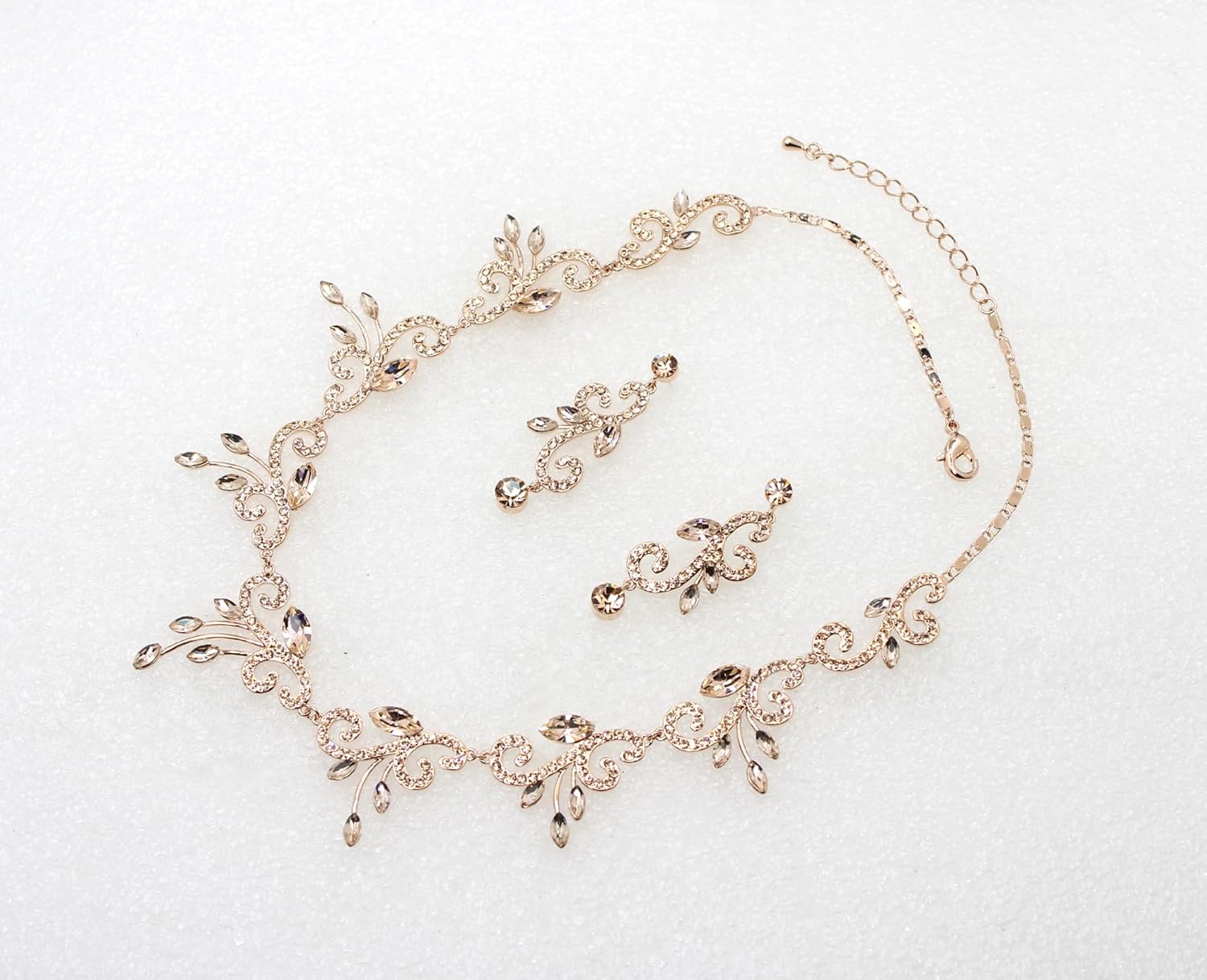 Faship Gorgeous Rhinestone Crystal Floral Necklace Earrings Set