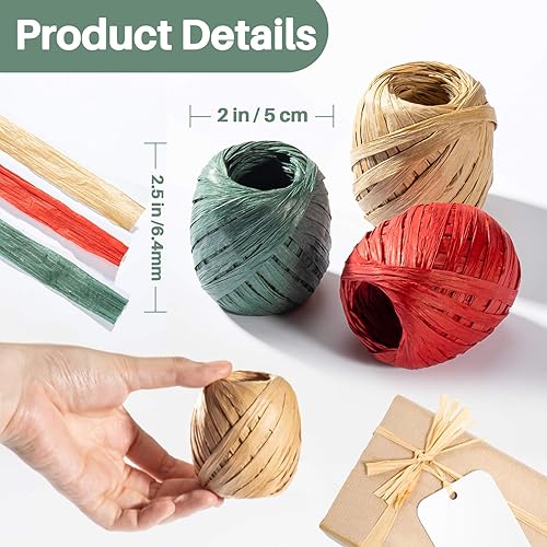 Miniatura 2 de Sukh - 9 rollos de cintas de cuerda de papel para manualidades, cinta de rafia natural, cinta de papel de rafia, cordel, fiesta, lindo regalo de