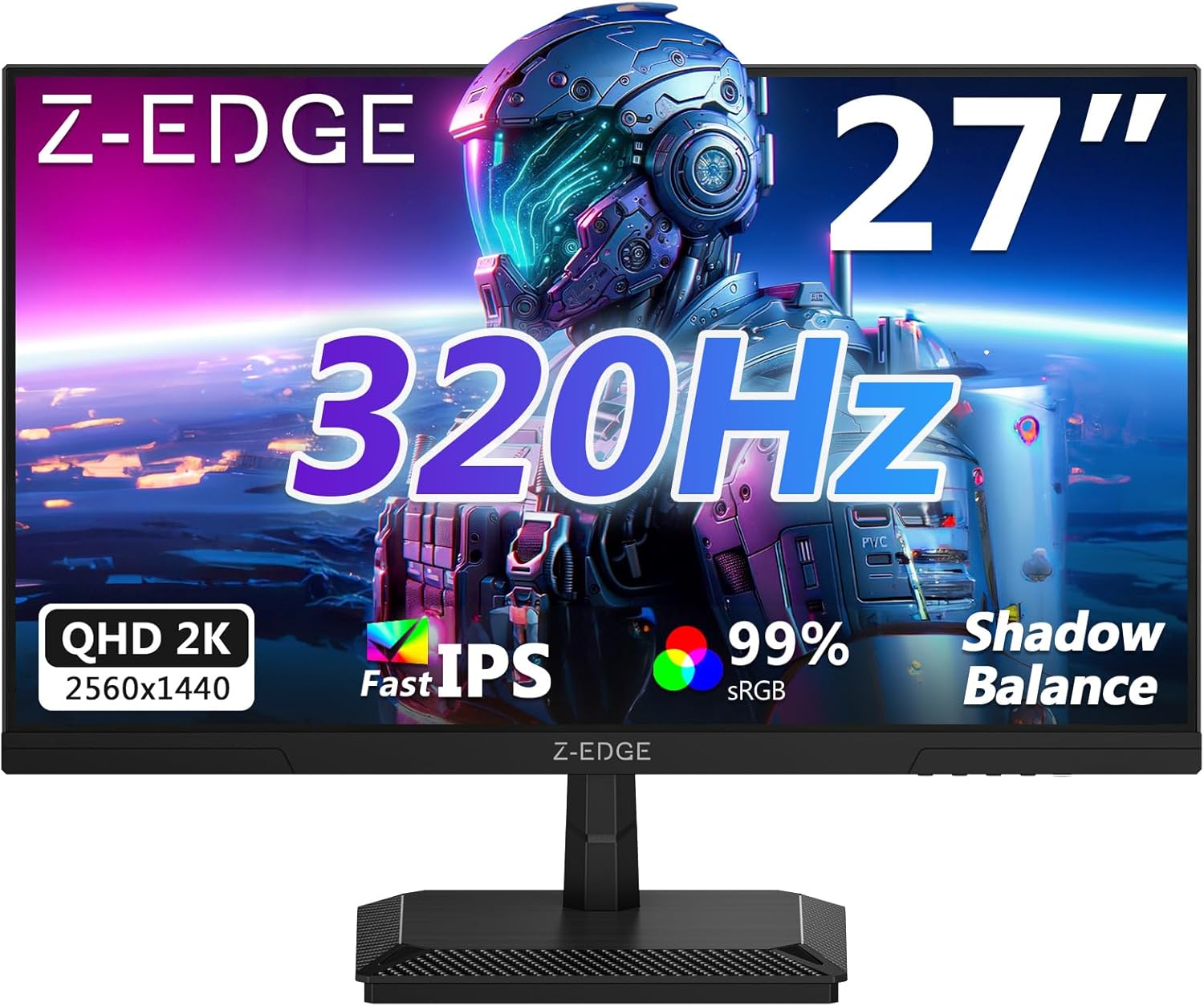 Z-Edge 27 inch Gaming Monitor 320Hz 300Hz, 2K QHD 1440P Fast IPS Monitor, G27IS 1ms MPRT Refresh Rate, sRGB 99%, Shadow Balance, PIP/PBP, HDMI 2.1x2, DP 1.4x2