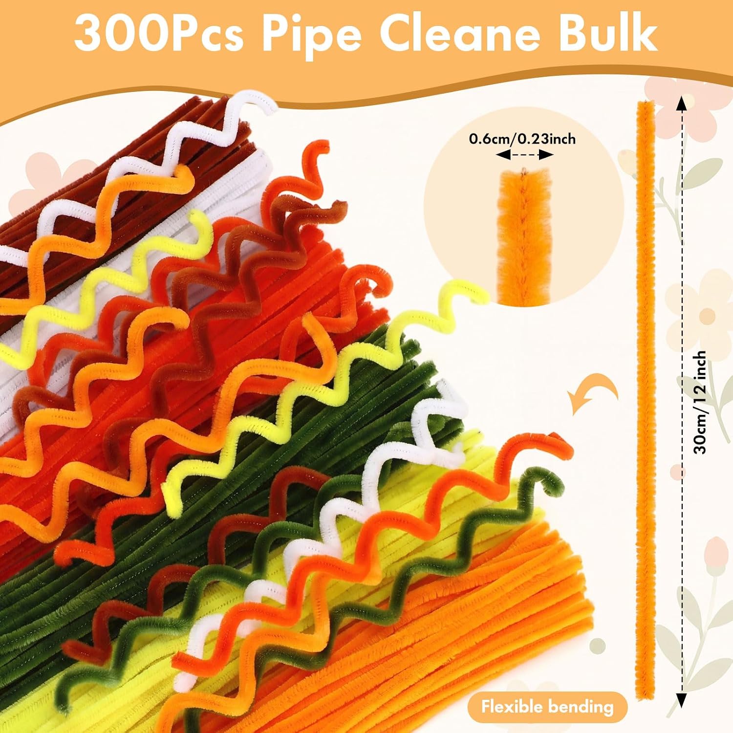 Yunsailing 300 Pcs Pipe Cleaners 6 mm x 12 Inch Chenille Stems Pipe Cleaners Craft Supplies Art Supplies Adults DIY Creative Decorations Creative DIY Projects Decorations (Sunflowers)