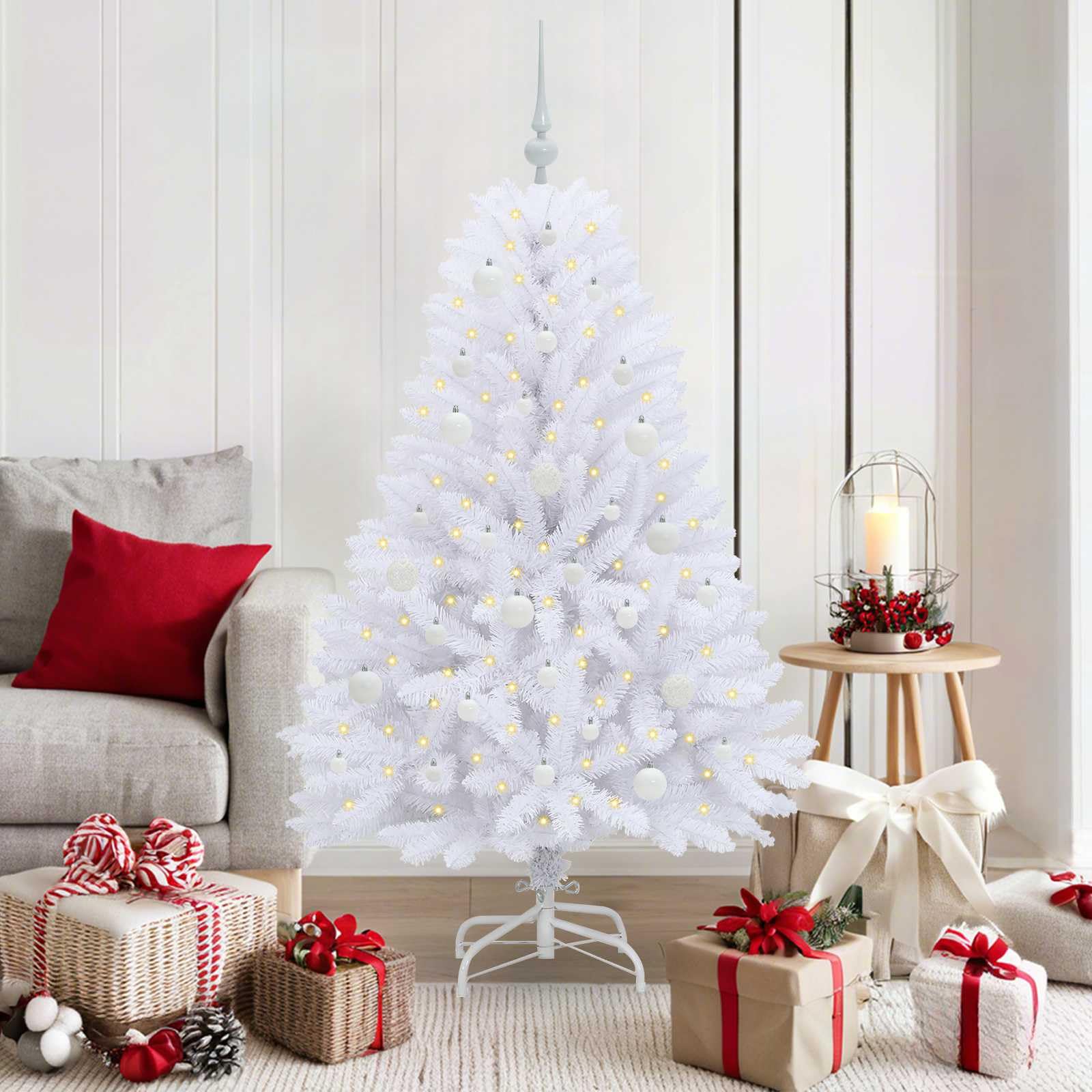 Árbol de Navidad artificial 150 cm con luces LED integradas y ramas de montaje fácil