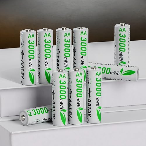 Miniatura 8 de Paquete de 10 baterías AA recargables de litio con estación de carga, batería AA de 1.5 V 3000 mWh, batería AA de litio de larga duración con caja