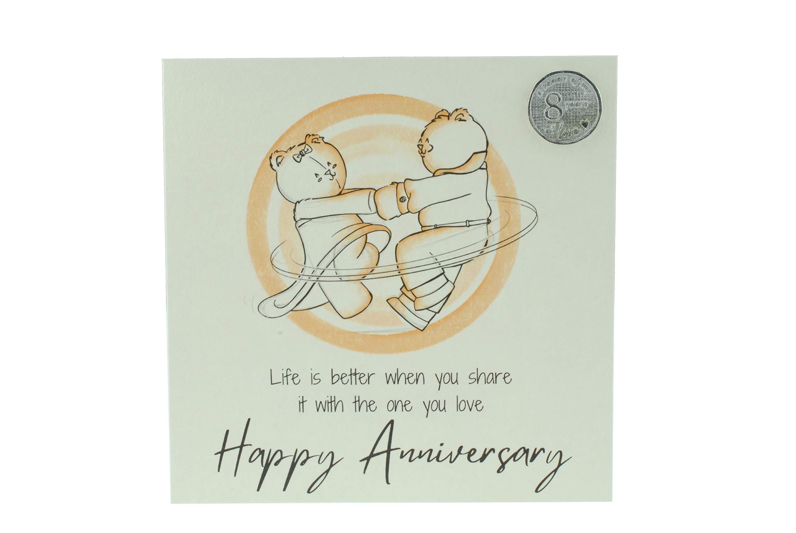 Glückwunschkarte Zum 8. Hochzeitstag – Mit Bären-Motiv & Abnehmbarem Metall-Token (14,8 X 14,8 Cm)