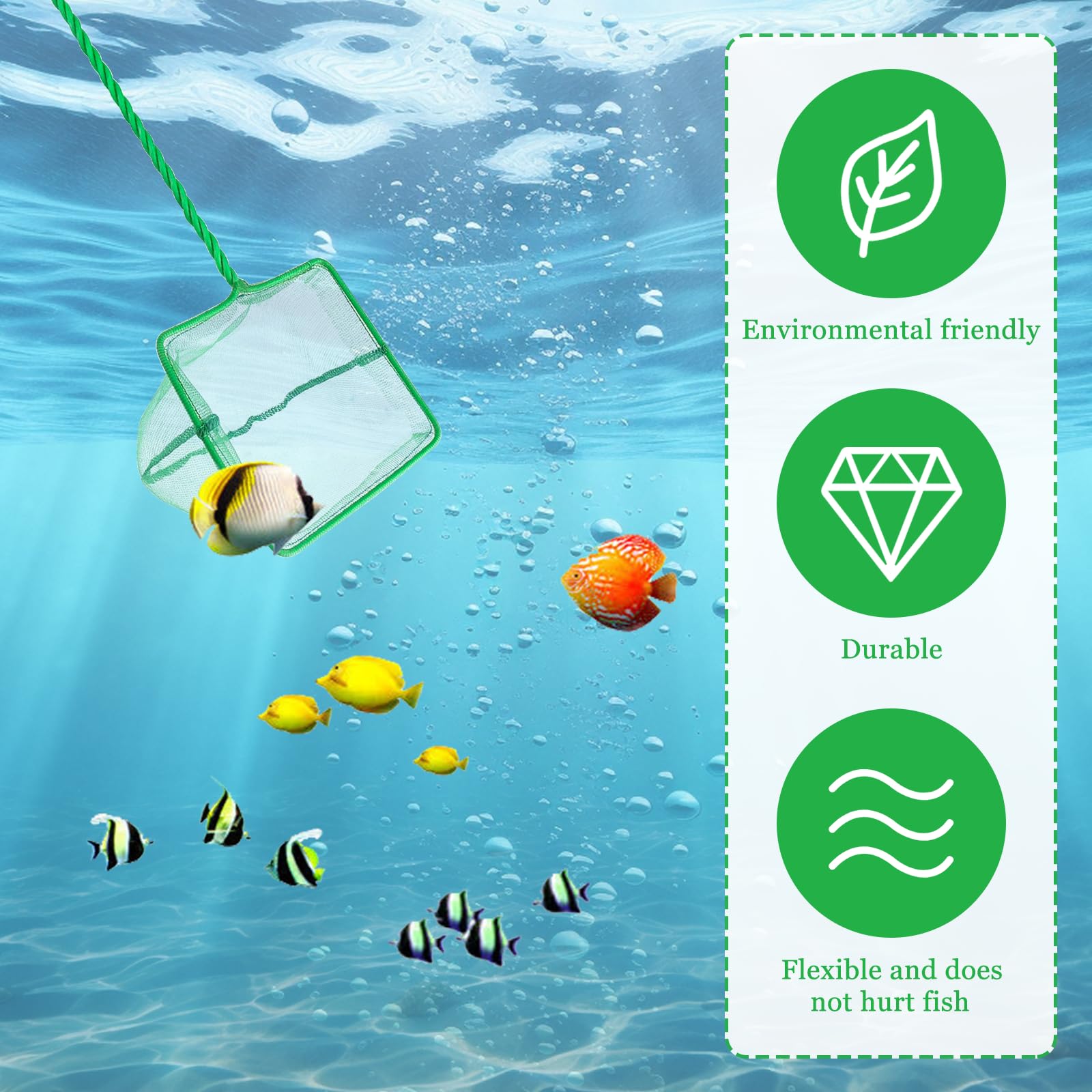 4 Pièces Verde Redes para Péces de Acuario,Red Peces Acuario Pequeña,Red de Peces de Nylon,Réd de Pesca de Malla Fina para Peceras Pequeños Estanques Koi y Piscinas