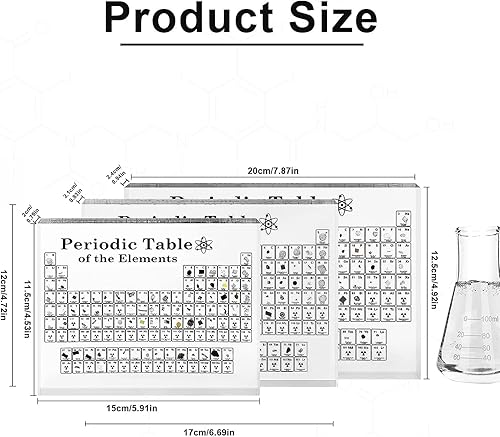 Miniatura 2 de Tabla periódica con elementos reales en el interior, pantalla periódica acrílica de 6 x 4.5 x 1 pulgadas con 83 elementos reales, decoración de
