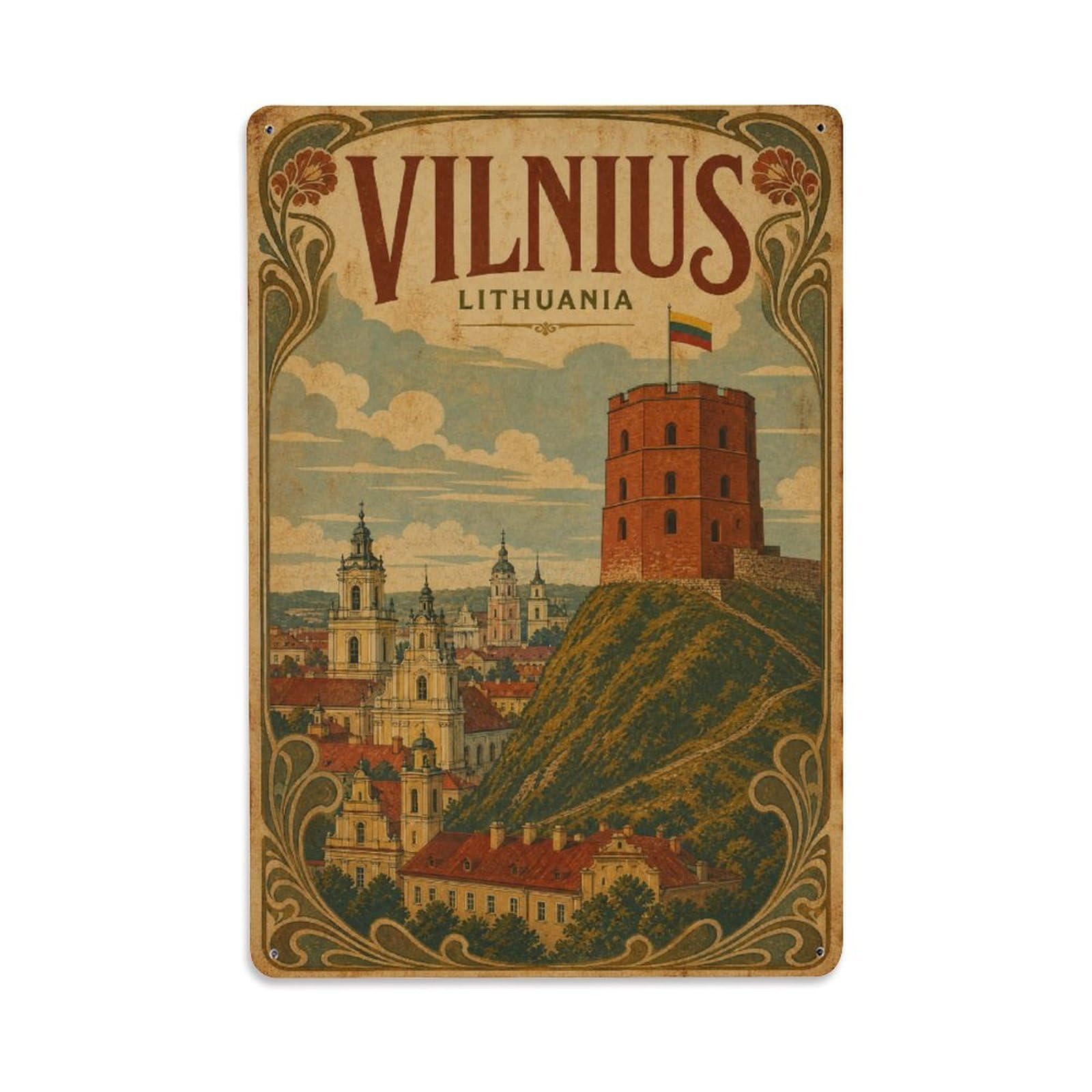 Metal Tin Sign Vintage Travel Lithuania Vilnius