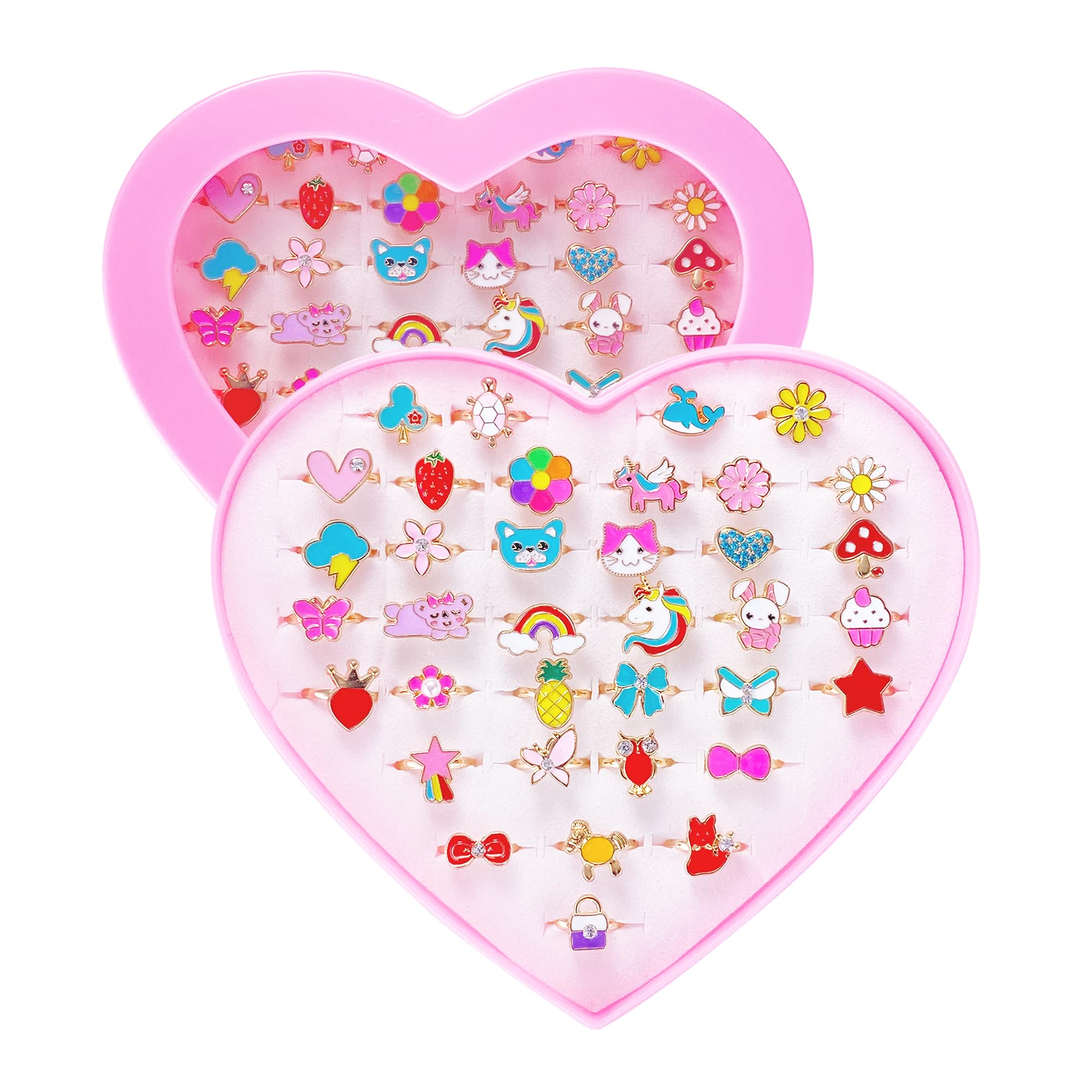 SIELEVIN 36 PCS Little Girl Jewelry Rings Adjustable Kids Rings for Girls Dress Up Pretend Play Costume Jewelry Birthday Easter Christmas Valentines Gift for 3 4 5 6 7 8 9 10 11 12 Year Old-image-46