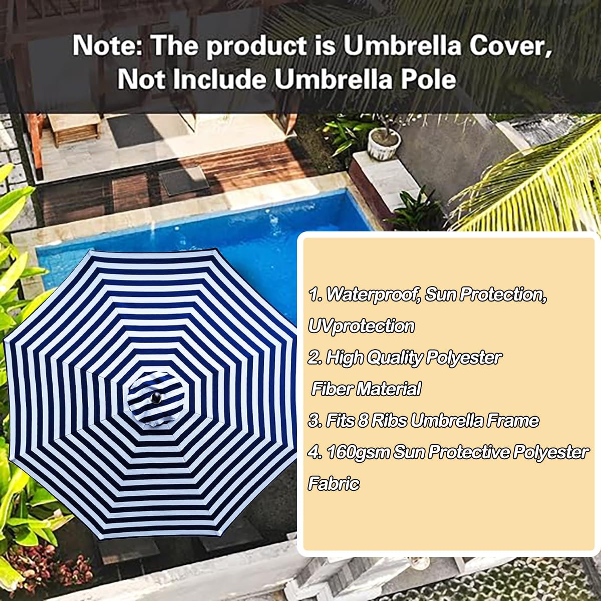 Telo Di Ricambio Per Ombrellone A 8 Costole, Con Protezione UV Al 95% | Resistente E Spesso, Coperture Di Ricambio Per Ombrellone Da Giardino, Patio