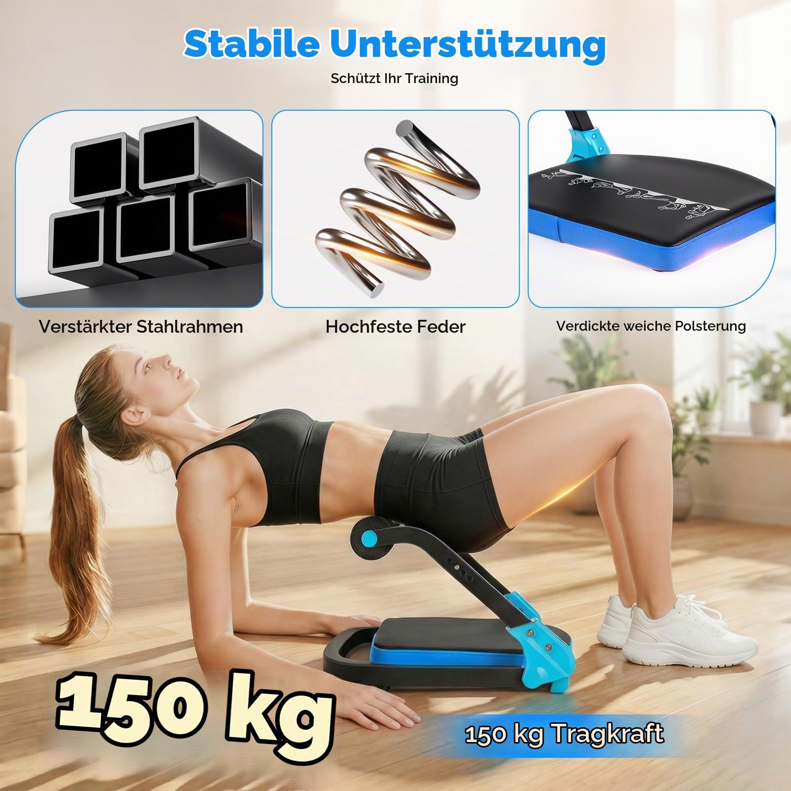 Bauchtrainer für Zuhause 4 Widerstandsstufen – Ganzkörper Core-Trainer für Zuhause, 150 kg belastbar, tragbares Fitnessgerät für Sit-ups, Arme & Beine