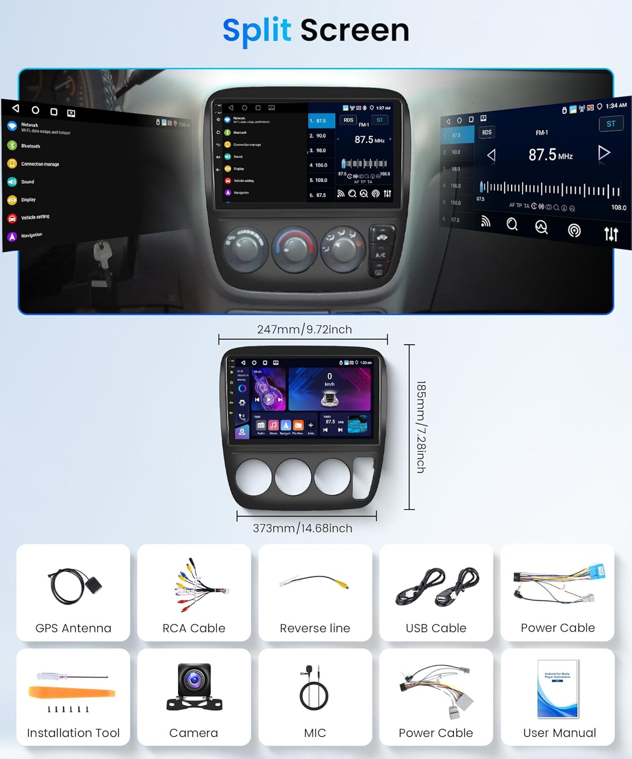 Rimoody 4G 64G Car Stereo for Honda CRV 1997-2001 Radio, 9‘’ 1280x720 IPS Touch Screen 32EQ Wireless Carplay Android Auto Bluetooth 5.0 Android 15 GPS FM/RDS 5G-WiFi Backup Camera SWC