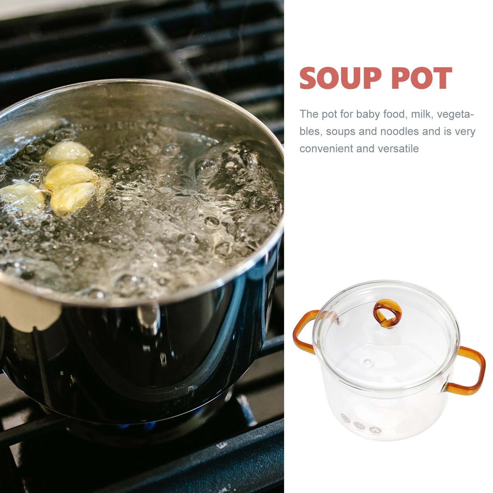 Casserole en Verre 1500ml avec Couvercle, Double Poignée | Verre Borosilicate, Cuisson Visible, Usage Maison pour Nouilles et Repas Bébé