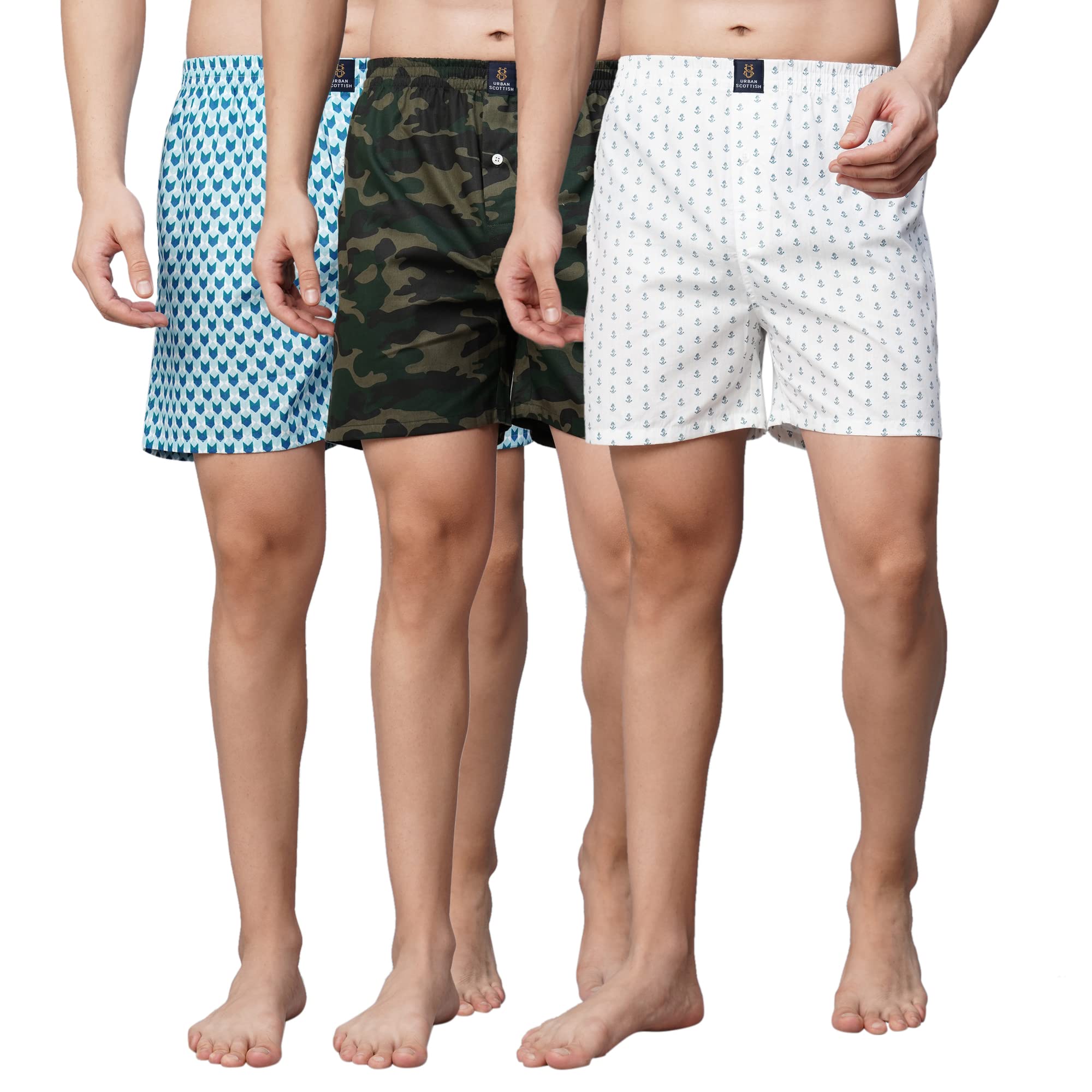 urban scottish Men's Multi-Color 100% Cotton Printed Regular Comfort Fit Boxer Shorts Pack of 3-USBX2423-XL-picture-11