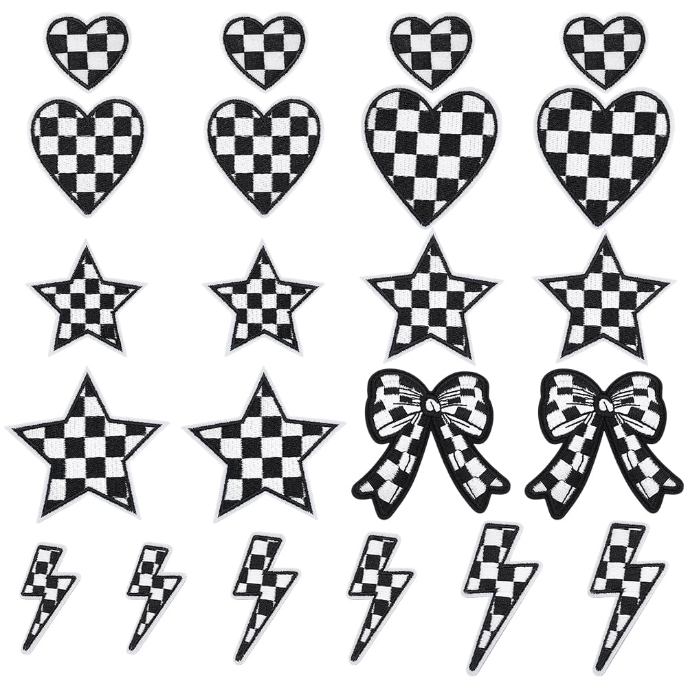 Lot de 22 appliques thermocollantes à carreaux pour customisation textile