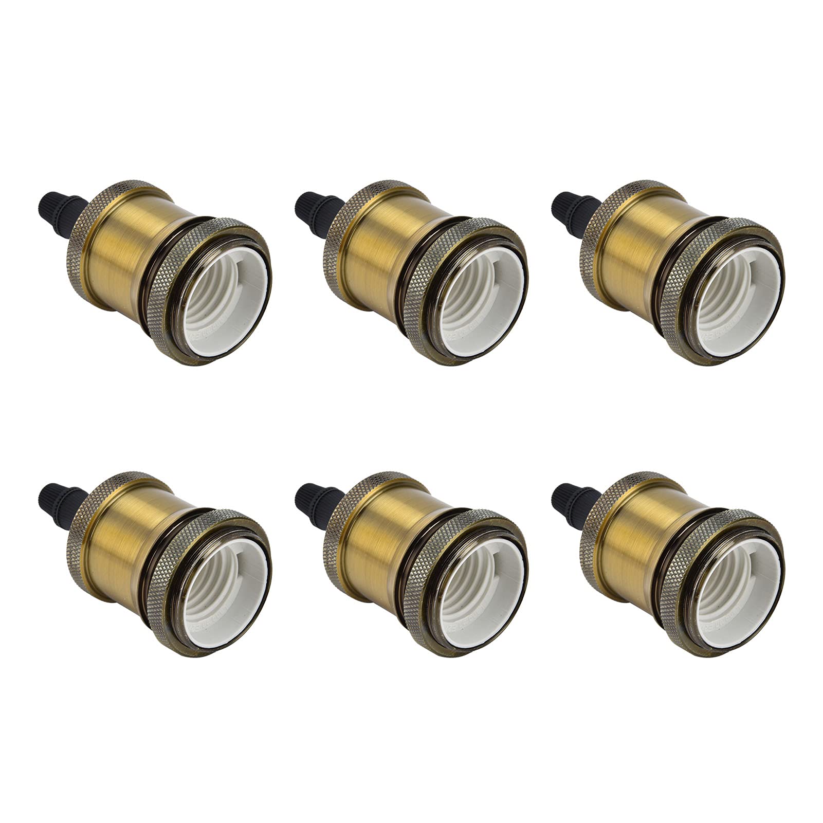6 Stück Lampenfassung Metall E26 E27 Schraube Retro-Beleuchtungssockelzubehör mit gemahlenem Aluminiumgehäuse (Gelbbronze)