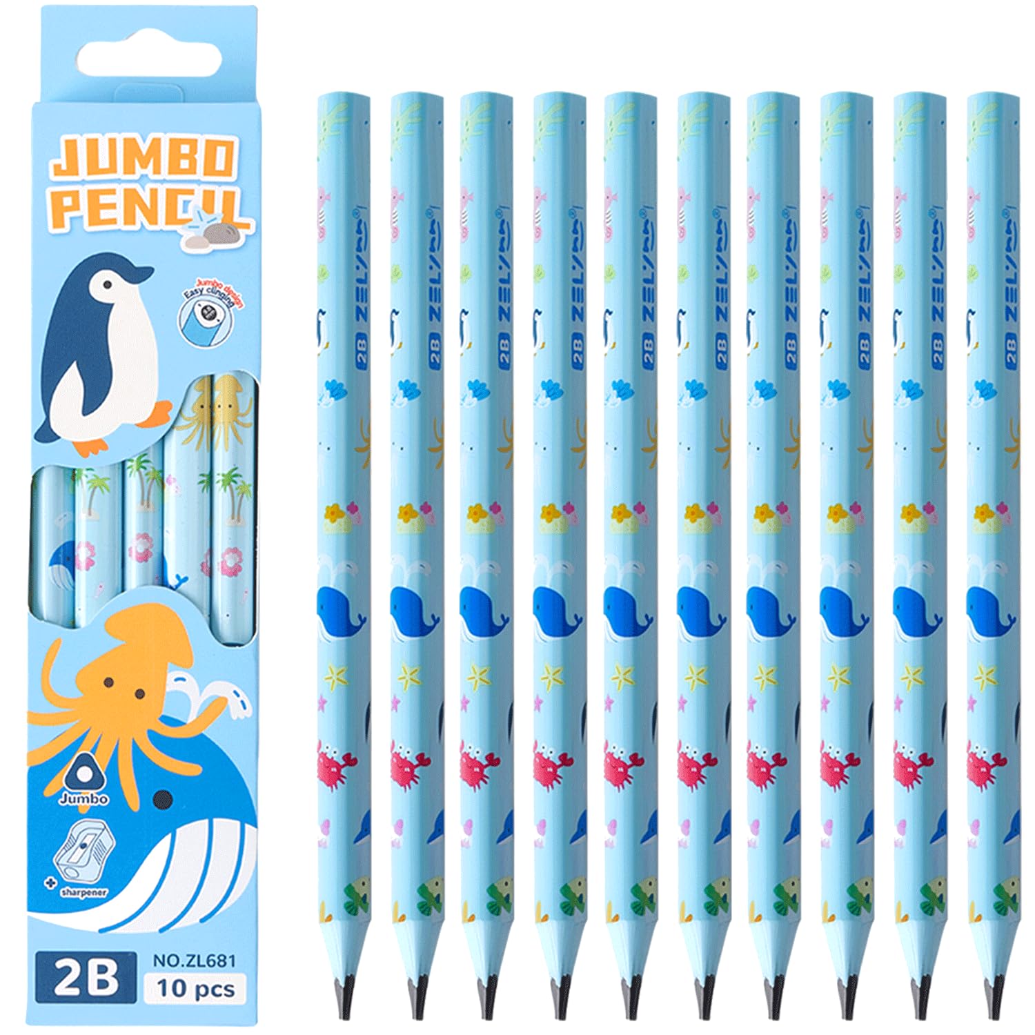 LEMONSTONE Bleistifte Kinder Stifte Ostern 10 Stück, Bleistift Dick, zum Zeichnen und Schreiben, für Osterkorb Füllstoffe & Geschenke, Meereswelt Dick Stift für Schule und Zuhause (Meereswelt)