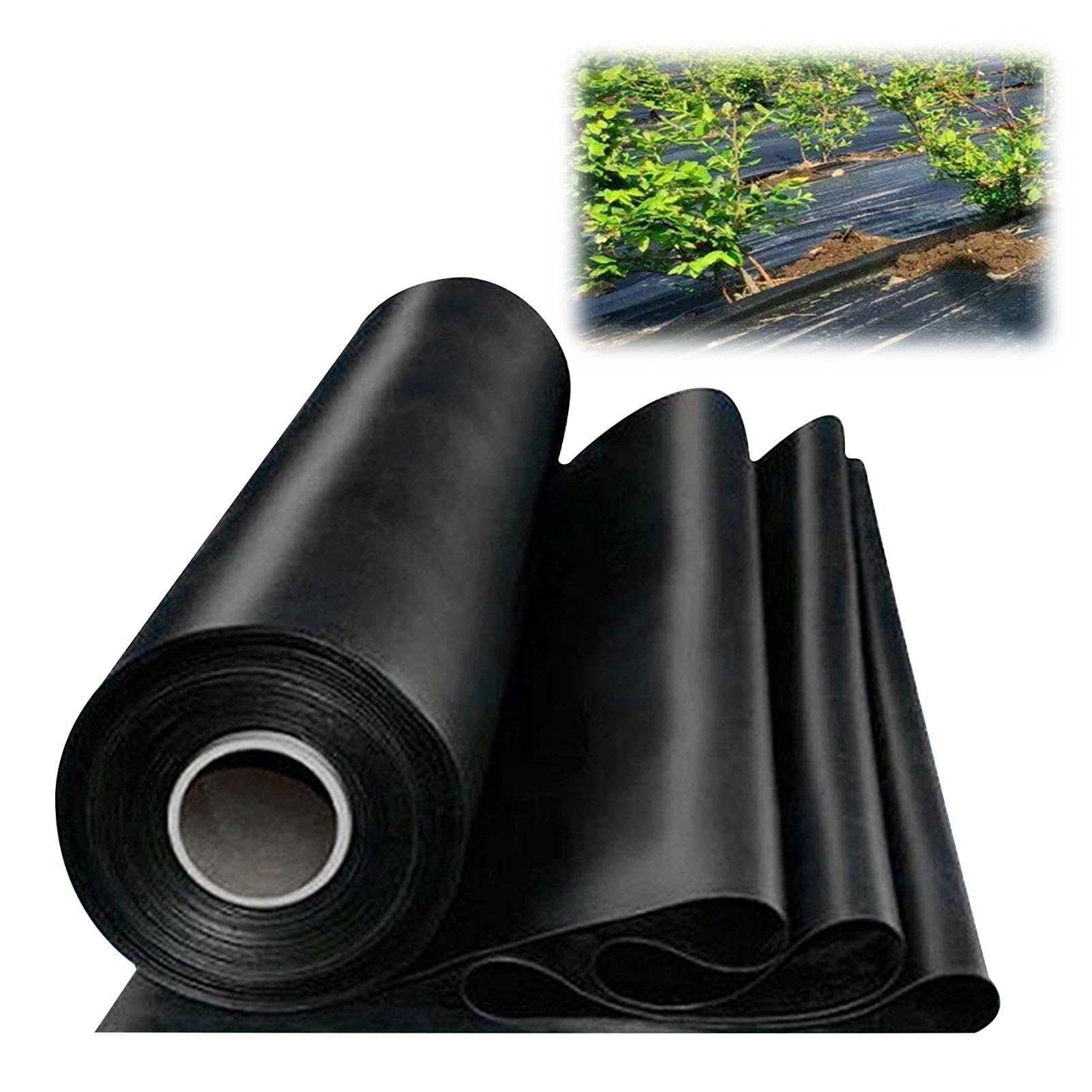 Black Polythene Sheeting, 2 x 3M Extra Thick Waterproof Plastic Cover, Heavy Duty Black Plastic Sheeting for Gardening, Building Insulation and Rubble Protection