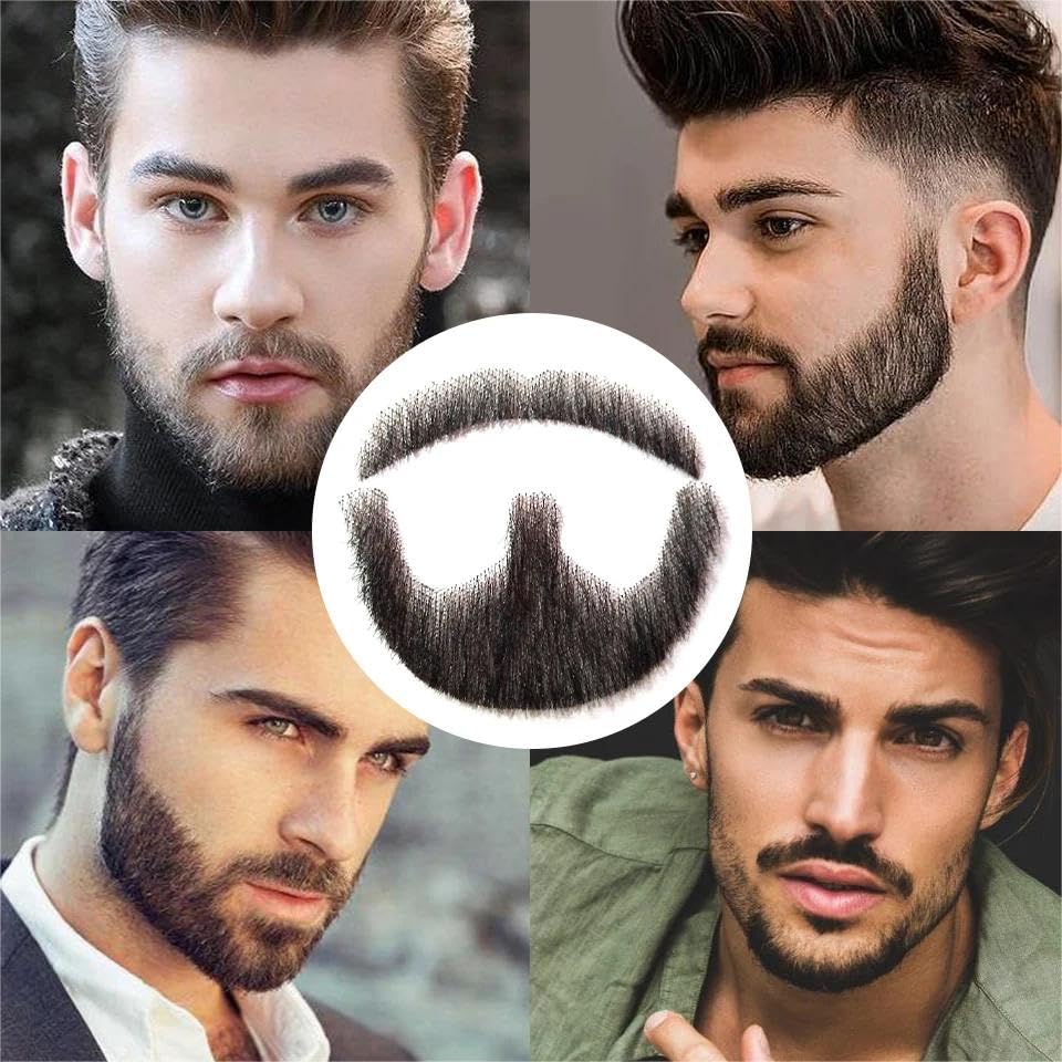 Miniatura 6 de Live Clouds Barba falsa realista atada a mano, barba sintética, encaje invisible, bigote falso para adultos y hombres, maquillaje realista, barbas