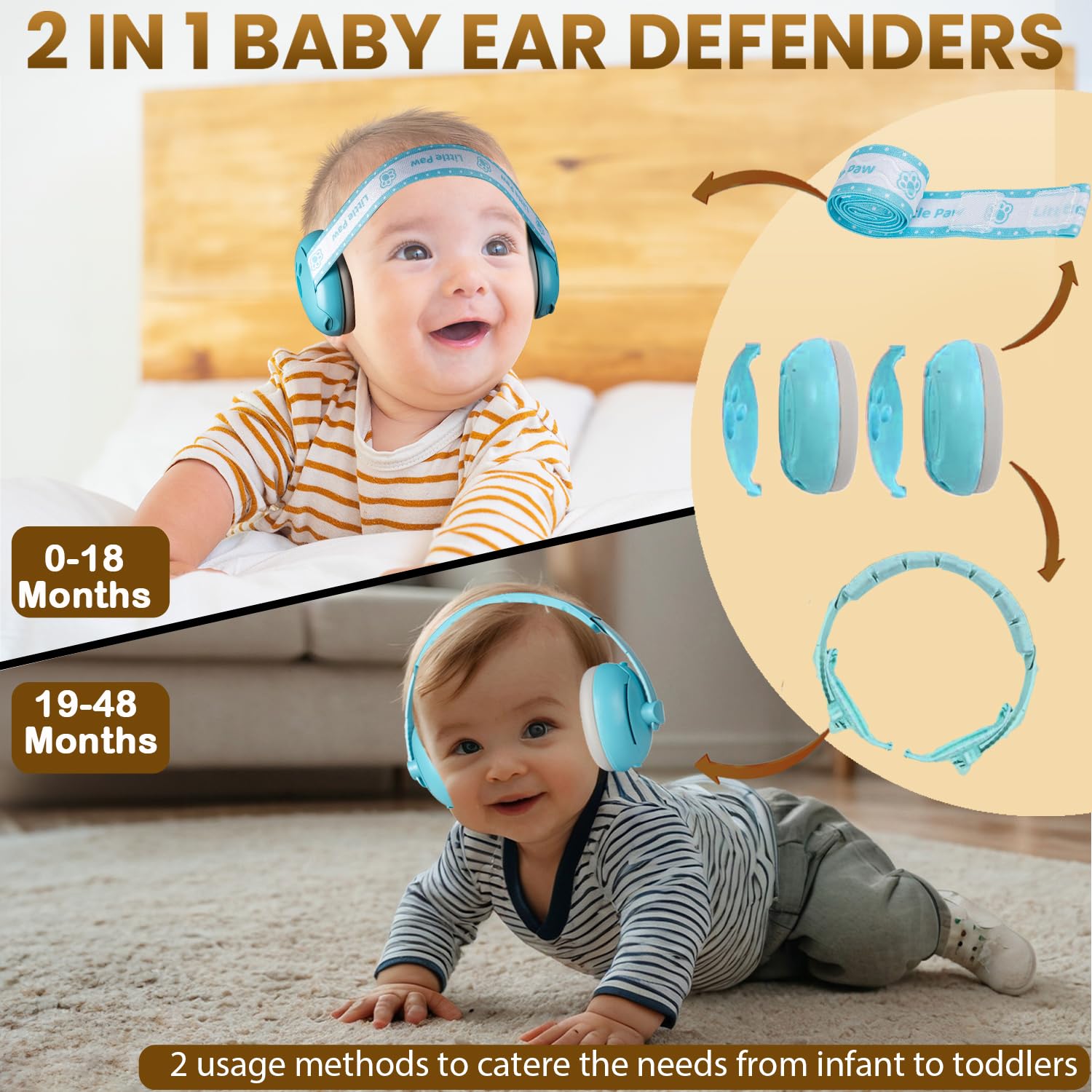 2-in-1 Baby Ear Defender for Babies Toddlers up to 36 Months - CE & UKCA Certified - Noise Reduction Earmuffs Baby Headphones Against Hearing Damage & Improves Sleep