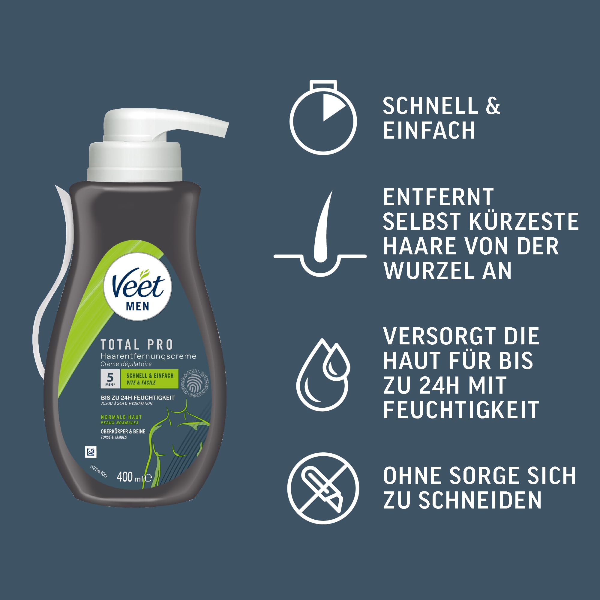 Veet Gesamtkörper Haarentfernungsset für den Intimbereich und empfindliche Haut 150ml (100ml & 50ml) - Enthaarungscreme für Männer für Haarentfernung in 5-10 Minuten 400 ml