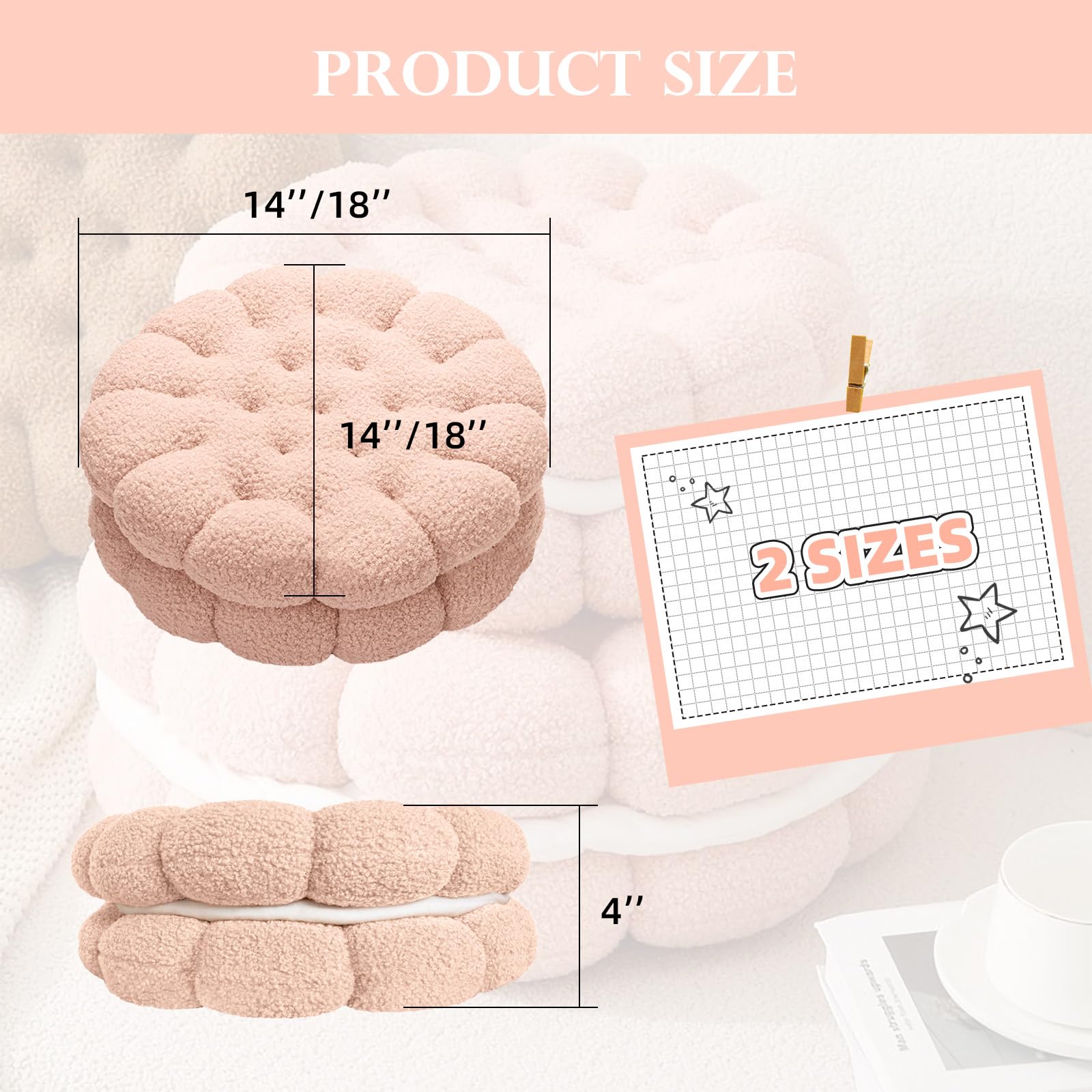 ZANYB Round Cookie Pillow Thick Throw Pillow Decorative Sofa Couch Pillow Cushion Tufted Tatami Pad for Living Room Caramel 18