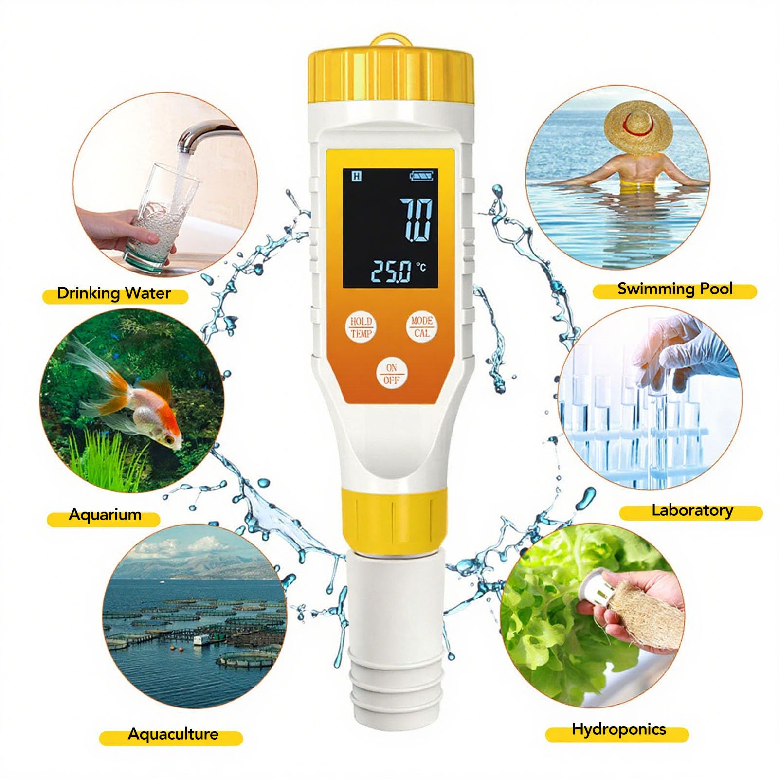 TOPINCN 7 en 1 Probador de Calidad del Agua, TDS de PH EC Hydrogen Orp Salinity Temp Meder Probador de Agua Digital para Acuarios de Agua Potable Piscinas, Probador de Agua de la