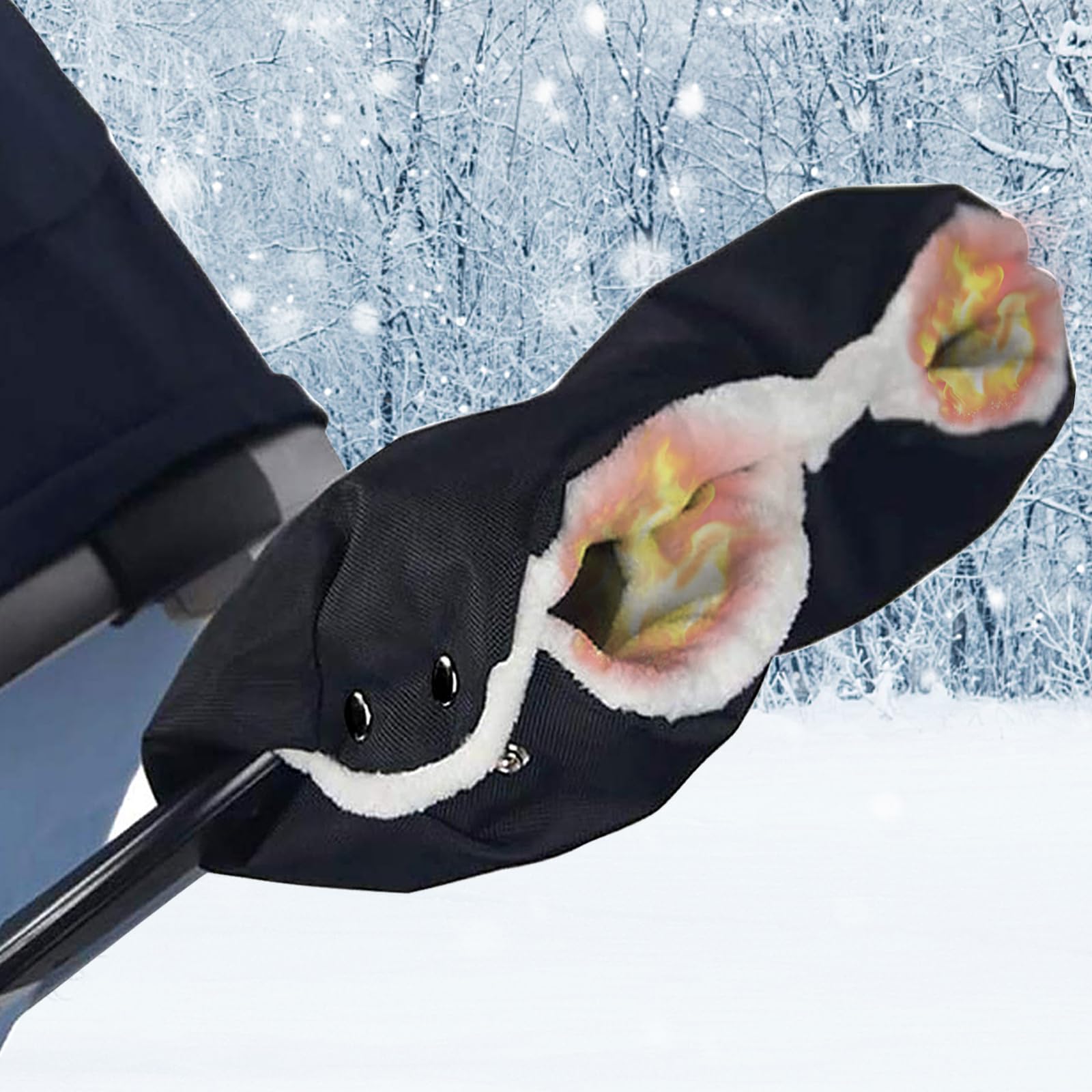 Moufles Pour Poussette Imperméables - Chauffe-Mains Épaisses Noires, Protège-Mains Pour Hiver, Compatible Toutes Poussettes
