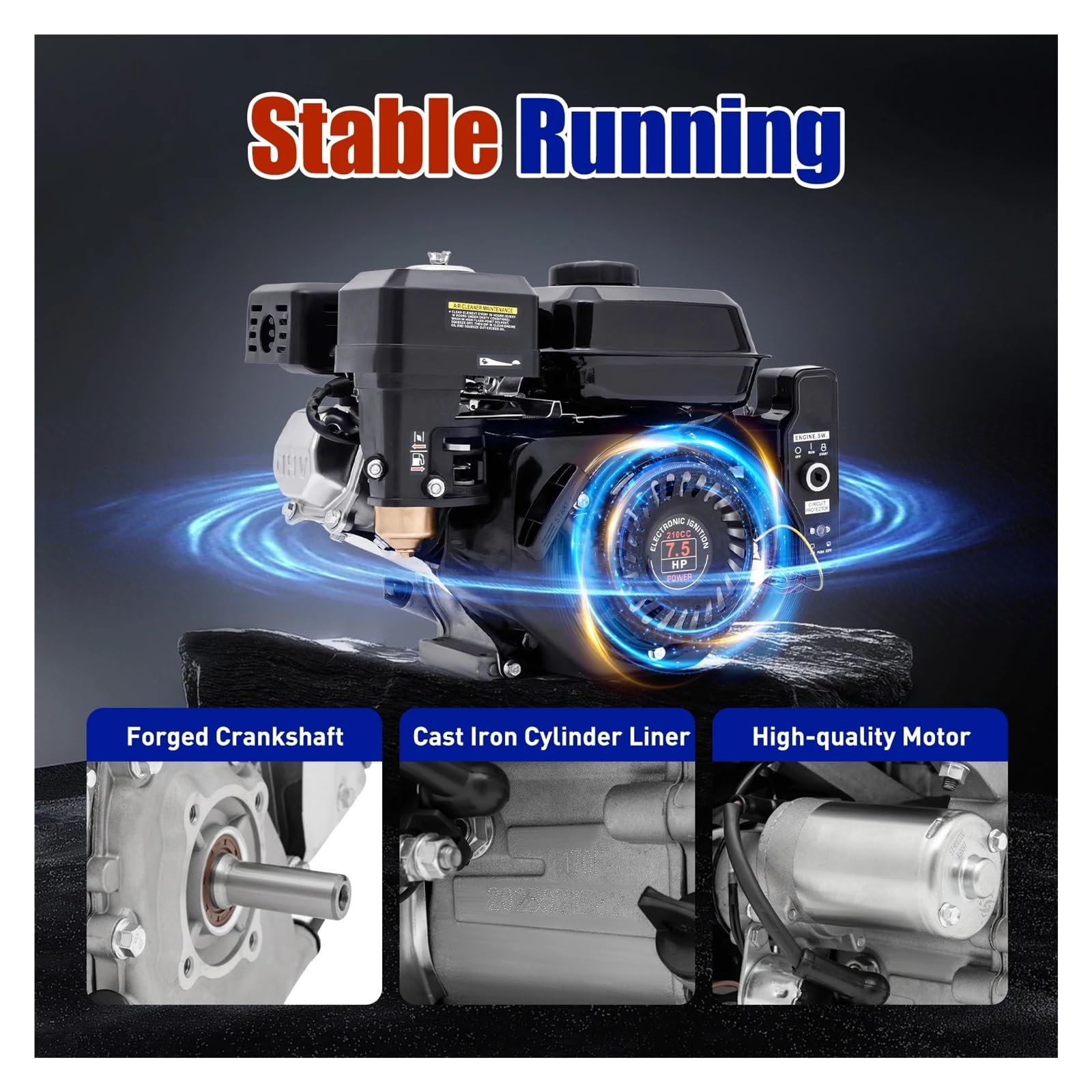 Motor De Gasolina 4 Tiempos, 7,5 HP, 210 CC, Monocilíndrico, Apto For Karts Y Generadores Rendimiento Potente