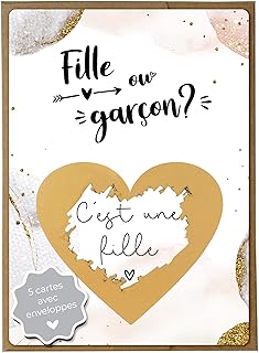 JoliCoon 5 Cartes a gratter Gender Reveal fille ou garcon - Cest une fille carte avec enveloppes - Annonce fille ou garcon