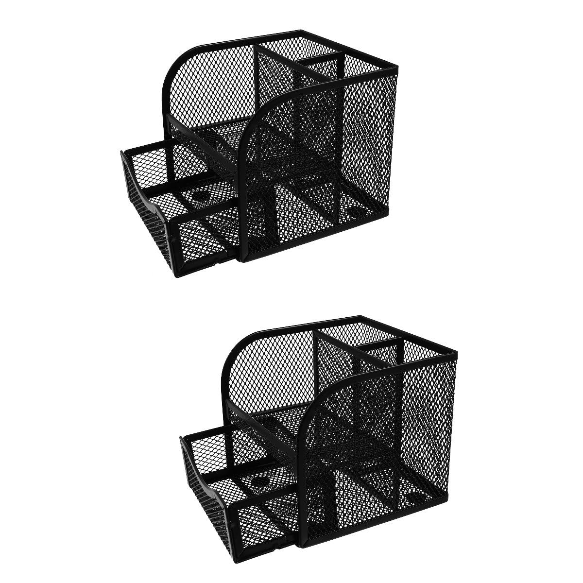 NUOBESTY 2 Pezzi Organizzatore Scrivania con Cassetto Metallo Nero Penne e Forniture Ufficio per Casa e Studio Supporto con Separate per Desktop Ordinato