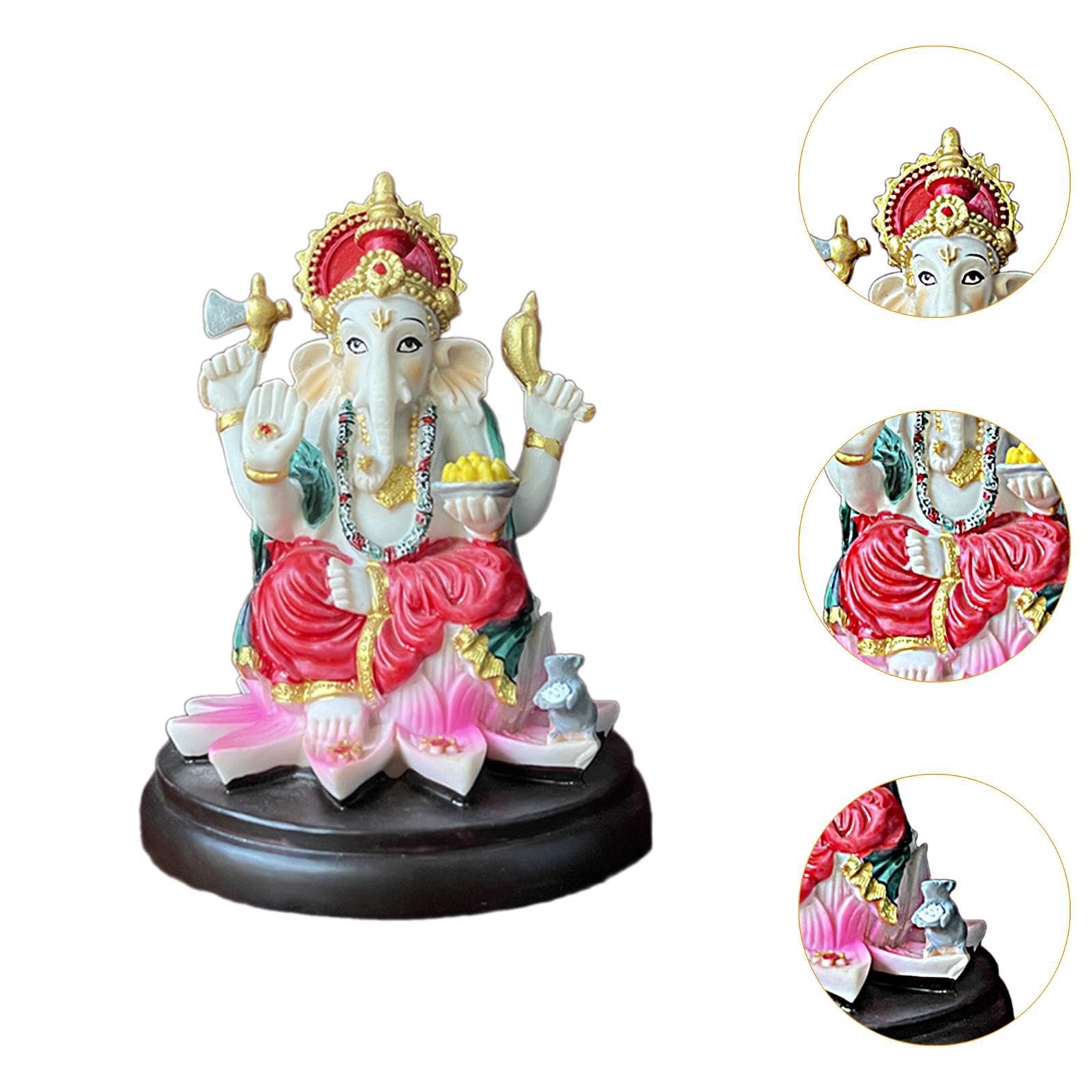 HQHYGM Słoń bóg figurka indyjska rzeźba centralnym rzemiosło żywiczne grafika ozdoba hinduska statua Ganesha dla domu samochód salon