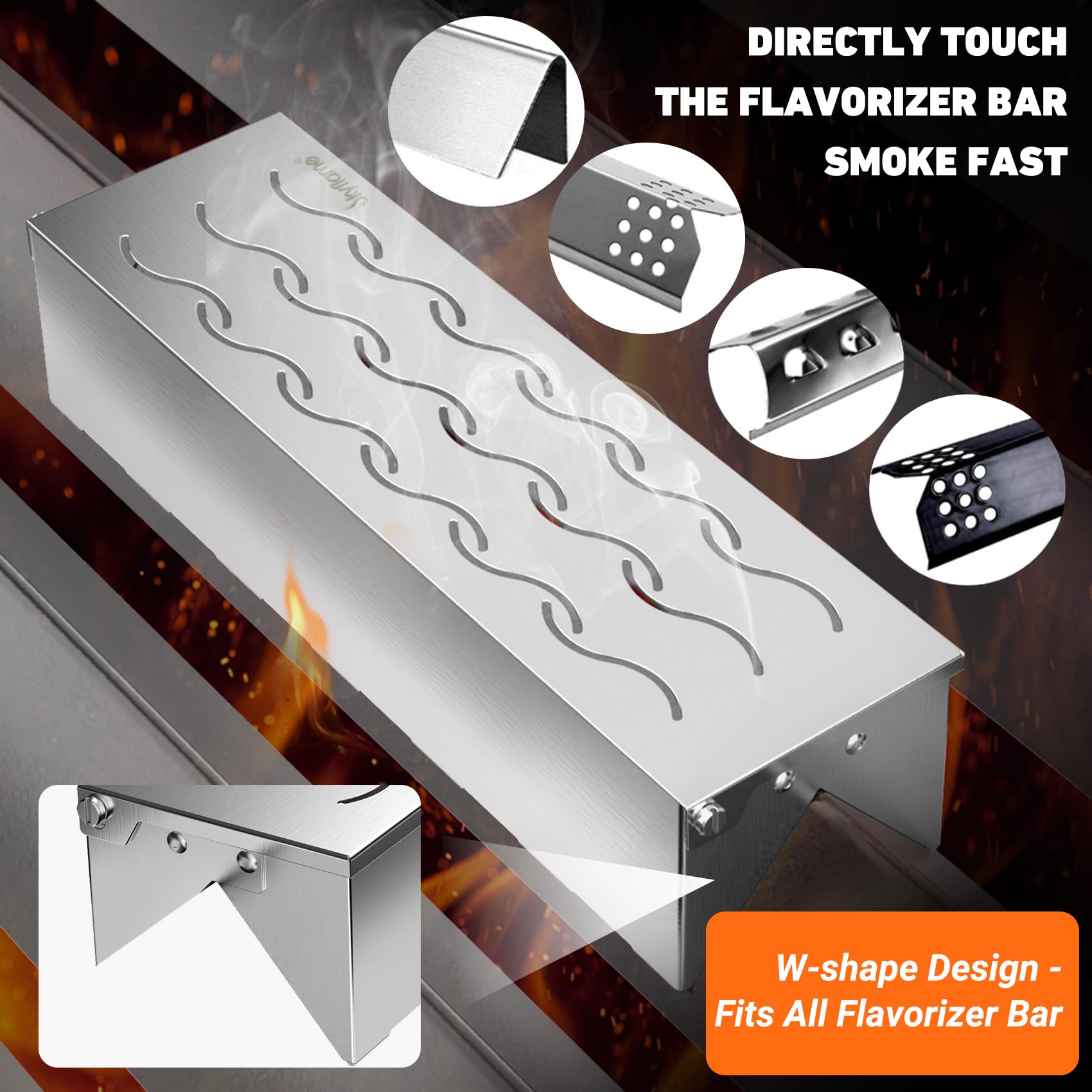 Skyflame Caja para ahumar virutas de madera con salida de humo ondulada para parrilla de carbón y gas propano, 12.5 pulgadas de largo x 3.3 pulgadas de ancho x 2.5 pulgadas de alto, patente de diseño