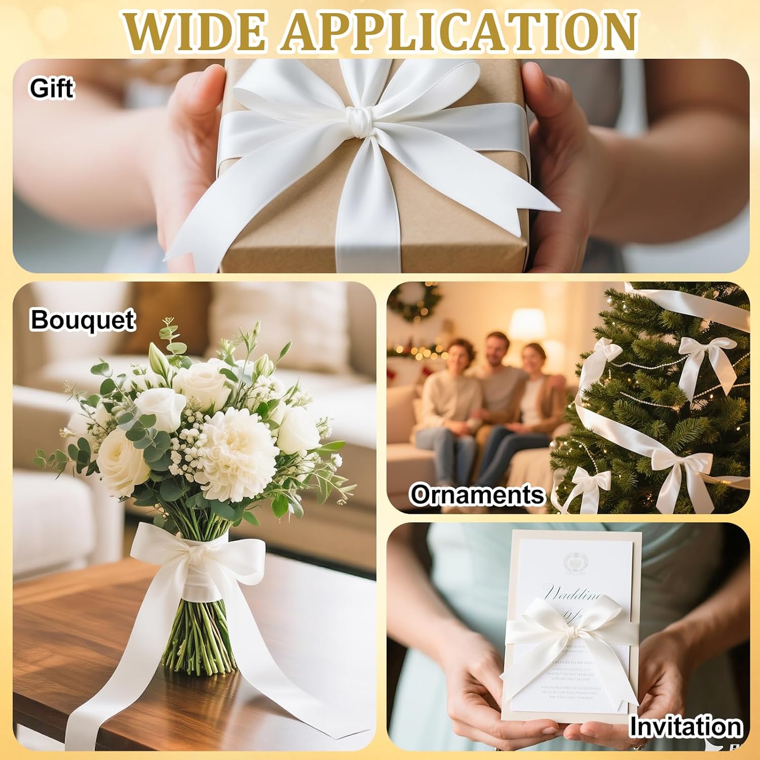 XSEINO 110 Yards Ribbon,1 1/2 Inch White Satin Ribbon for Flower Bouquet, Gift Wrapping, Ribbons for Crafts, Hair Bows Making, Wedding Party Decoration, Sewing, Invitation Cards, Christmas, Wreath - Image 7