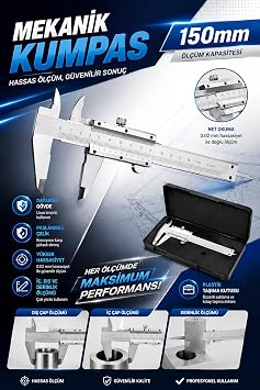 150 mm Mekanik Kumpas 0.02 mm Hassasiyetli Paslanmaz  elik Verniyerli Kumpas   D   ap Derinlik  l m Aleti Profesyonel  l  Aleti Kutulu