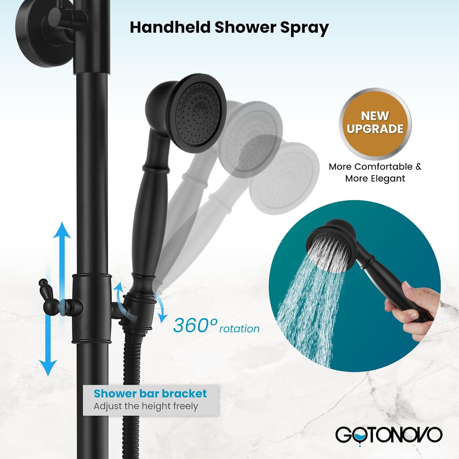 gotonovo Bathroom Shower Faucet Rain Mixer 8 Inch Round Shower Head Double Cross Handle with Tub Spout Wall Mount Bathroom Shower Fixtures 3 Function Metal Handheld Sprayer Matte Black