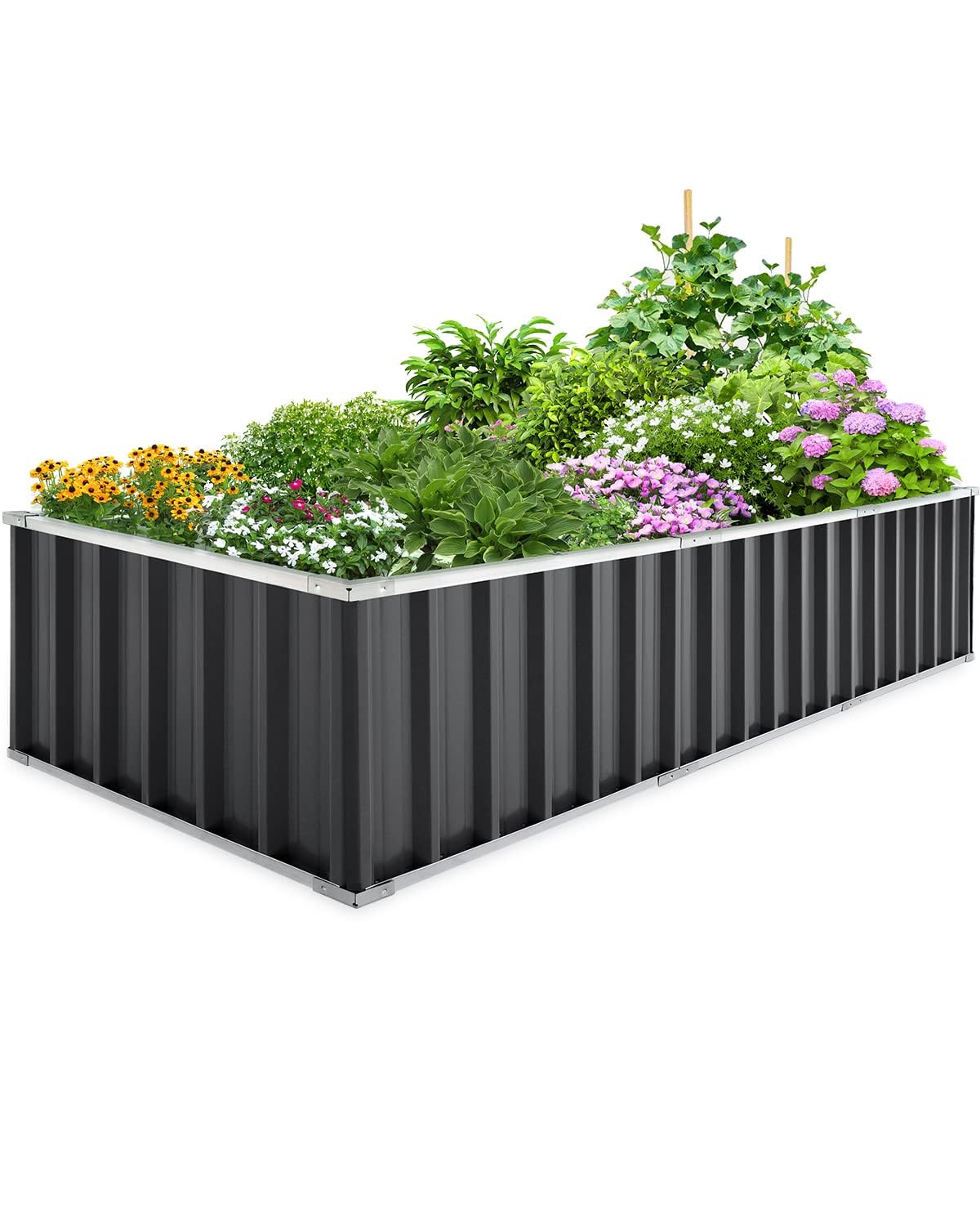 KING BIRD Orto RiAlzato in Metallo Galvanizzato, Fioriera Esterna per Verdure, Erbe, Fiori, 258x90x46cm, Verde Scuro