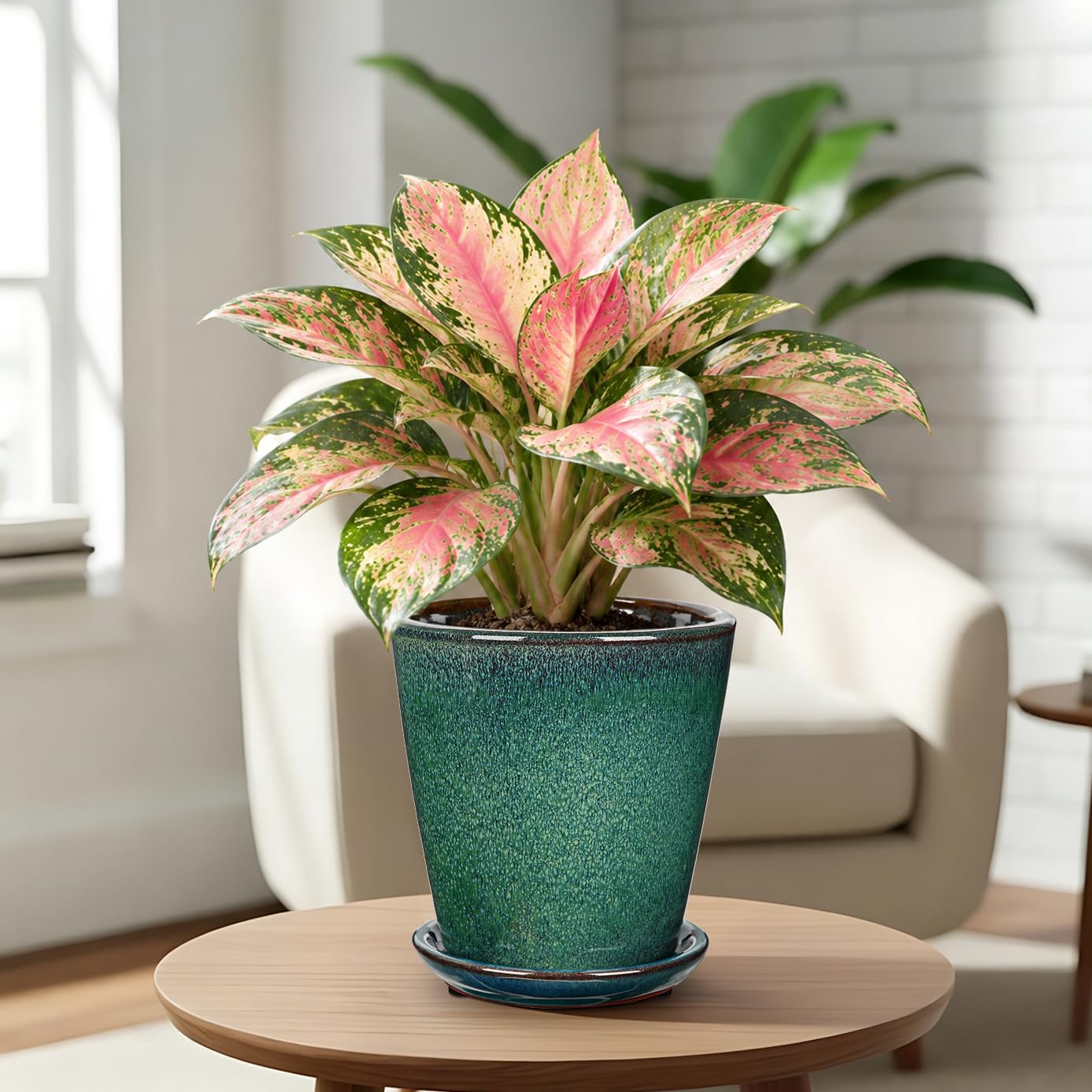 Oairse Vasi in ceramica con fori di drenaggio e piattini, 15 cm + 12 cm