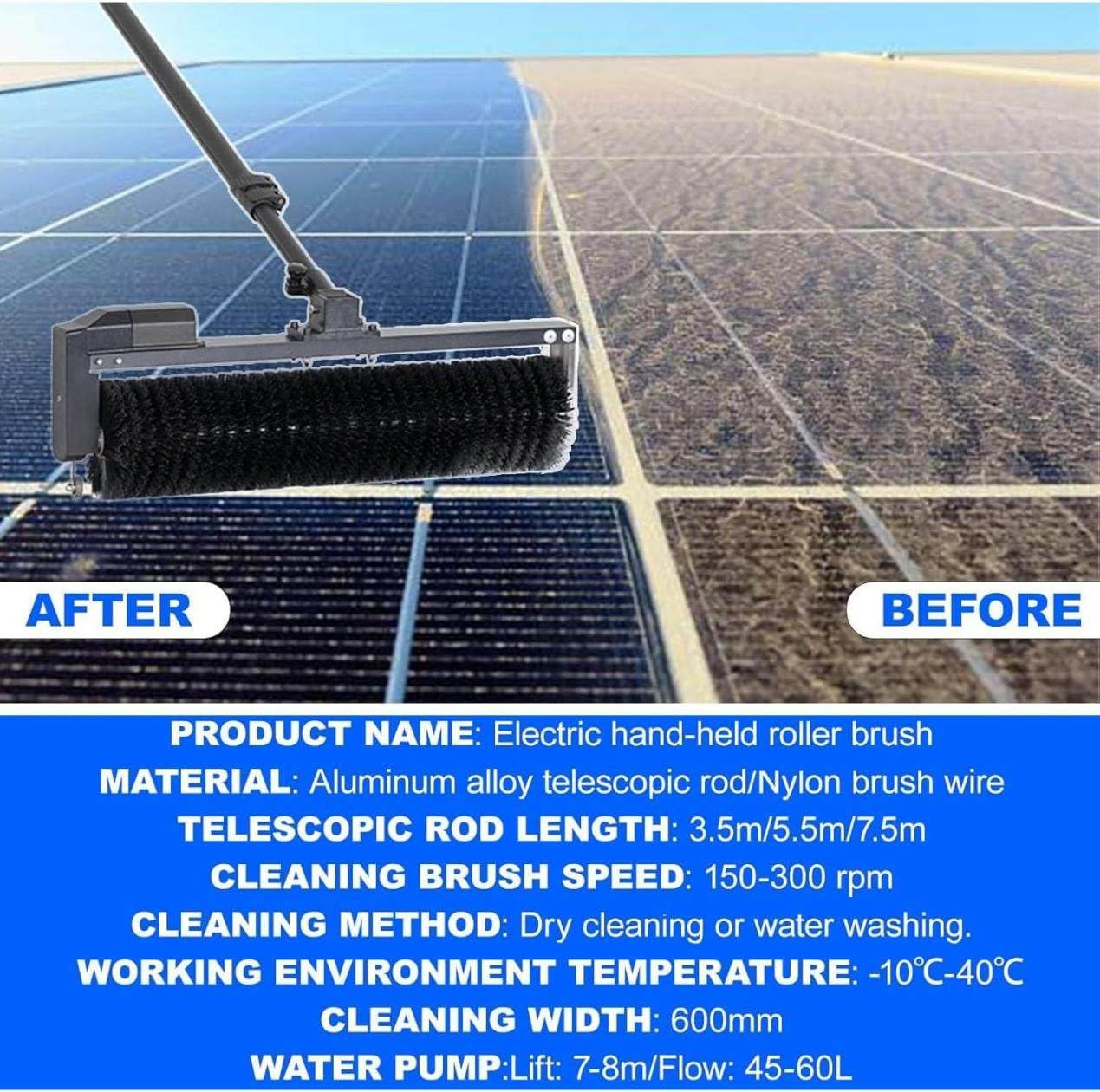 Kit De Barra De Limpieza Paneles Solares, Kit De Limpieza De Paneles Solares Fotovoltaicos, Herramienta Limpieza Paneles Solares Fotovoltaicos, Cepillo De Nylon con Alambre Black-3.5m