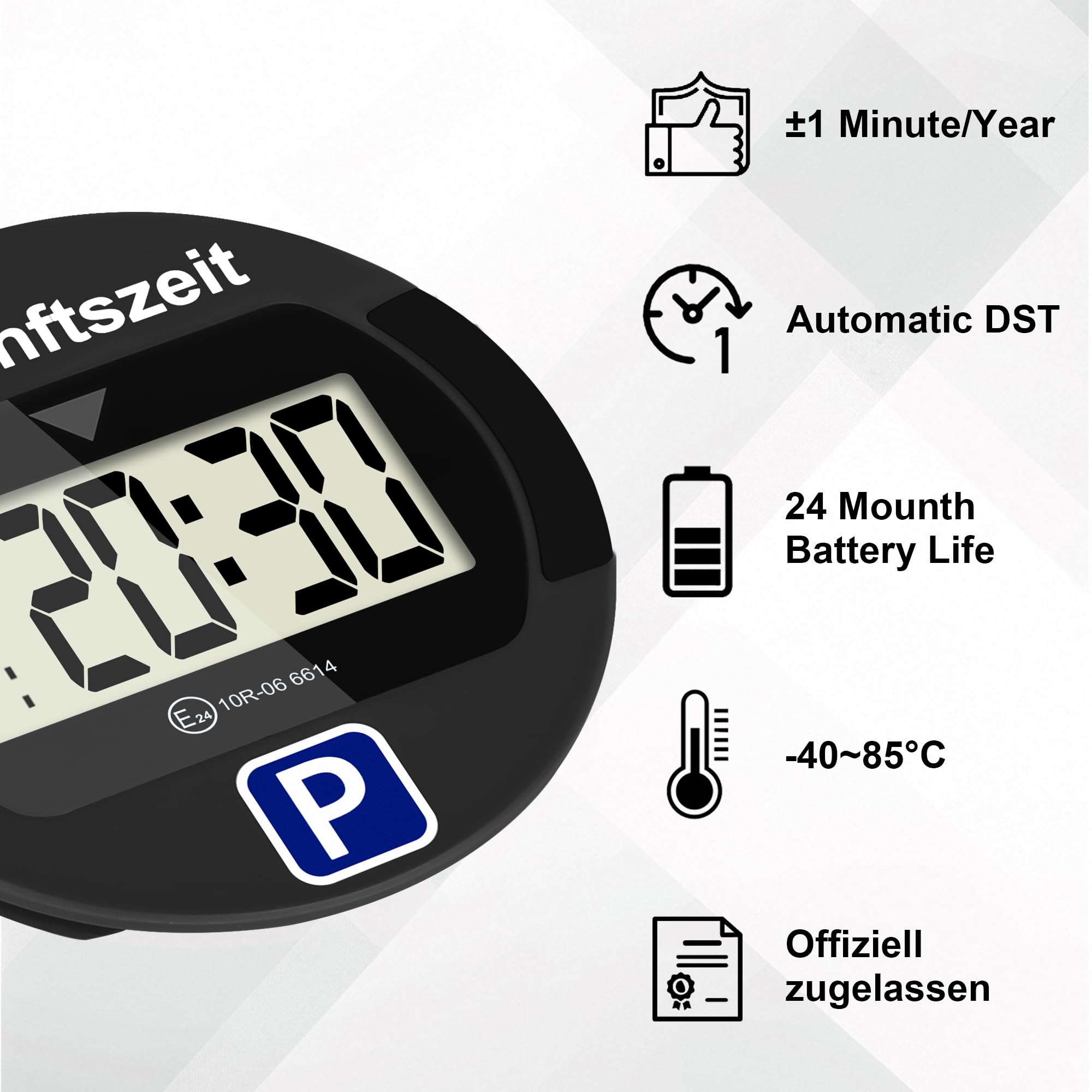 TEOV Elektronische Parkscheibe mit Zulassung KBA fürs Auto - Digitale Parkuhr mit Nachtmodus und