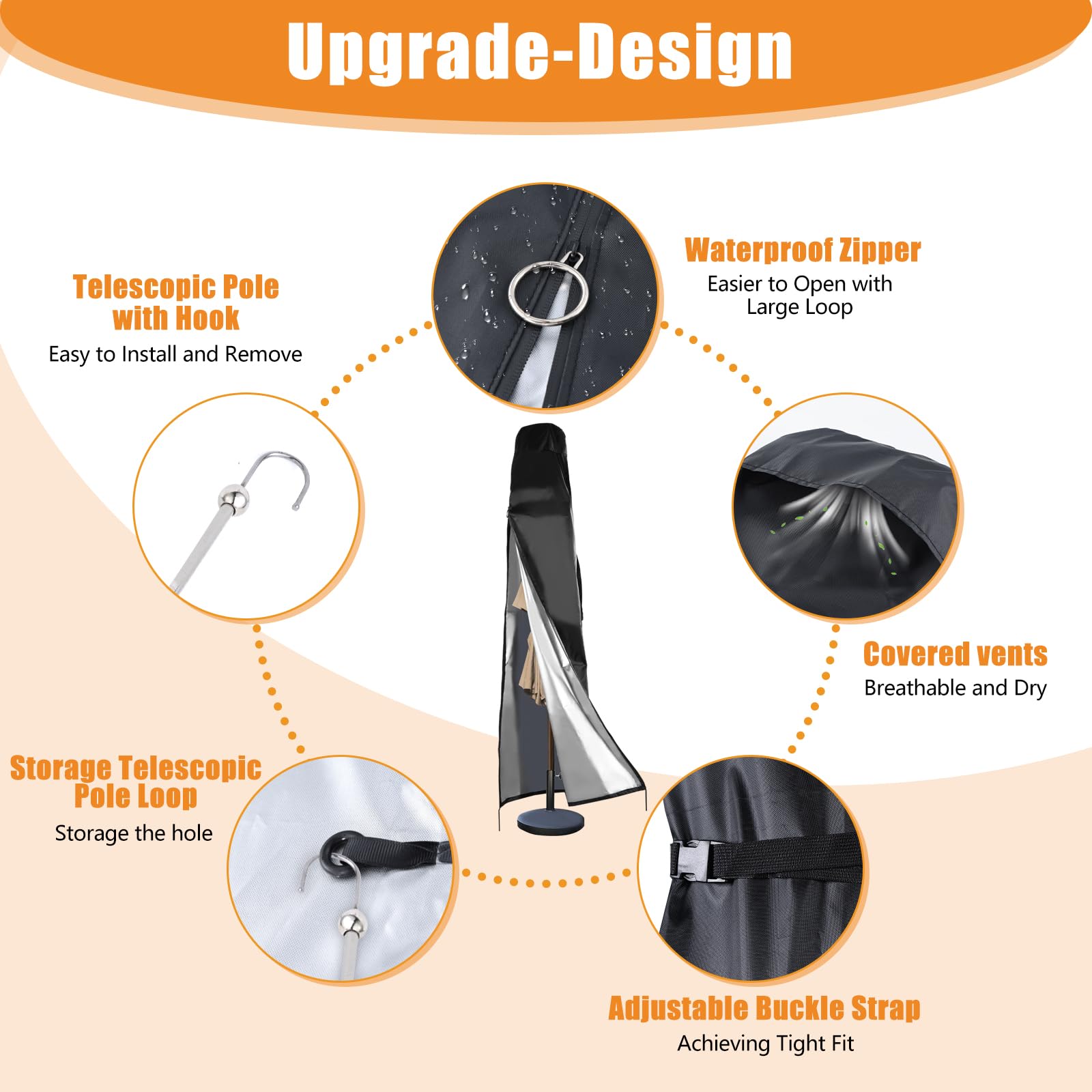 Dafire Housse De Parasol Pour Parasol De Terrasse De 2,1 à 2,7 M, Housse De Parasol De 1,7 M En Tissu Oxford Imperméable Avec Fermeture éclair, Housse De Parasol Pour Parasol D'extérieur