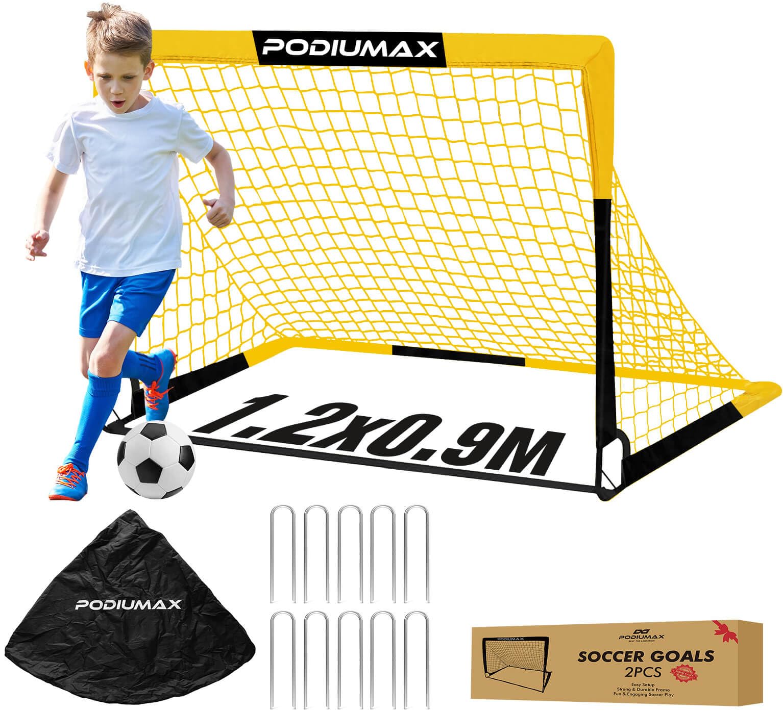 PodiuMax Set di 2 porte da calcio per bambini, grandi porte da calcio pop-up portatili, 130 x 90 x 90 x 90 cm, porta da calcio pieghevole, per giardino e bambini, set regalo per bambini