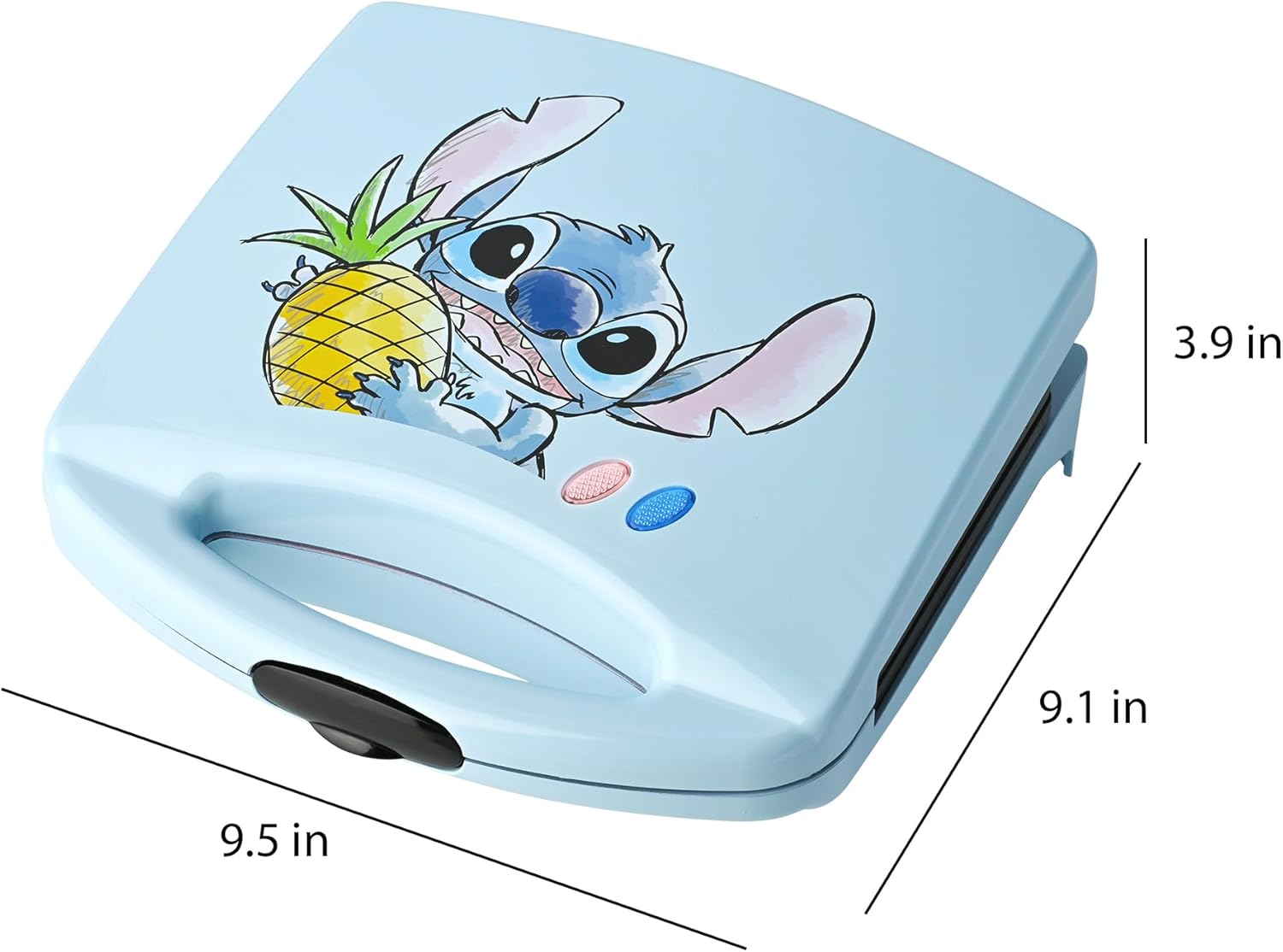 Select Brands Disney Lilo & Stitch Grilled Cheese Sandwich Maker - Kitchen Appliances - Ceramic Nonstick Cooking Plates - Panini Press - Imprints Stitch Image - Dual Sandwich Machine