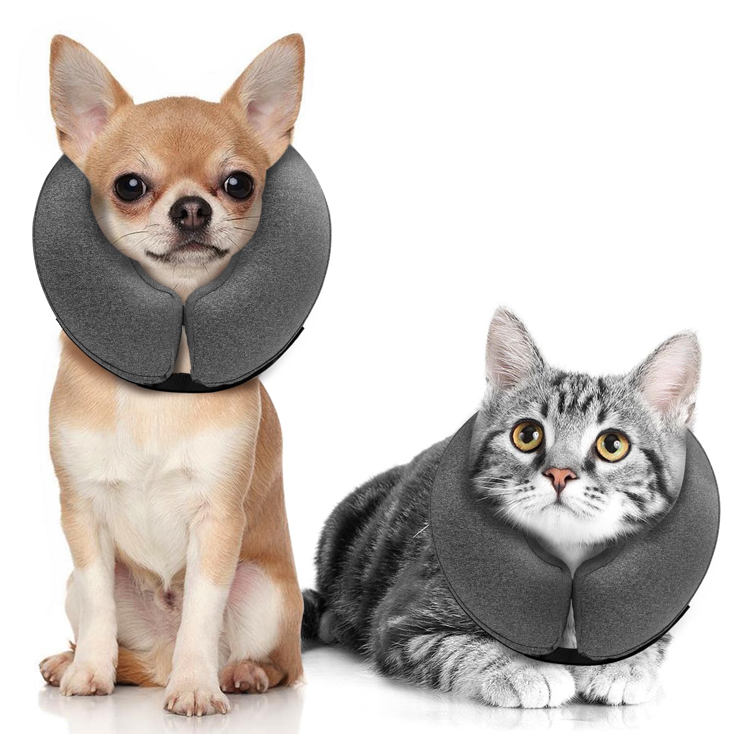 MIDOG Dog Cone Collar, Inflatable Dog Neck Donut Collar Alternative After Surgery, Soft Protective Recovery Cone for Small Medium Large Dogs and Cats Puppies - Alternative E Collar (Gray, XS)