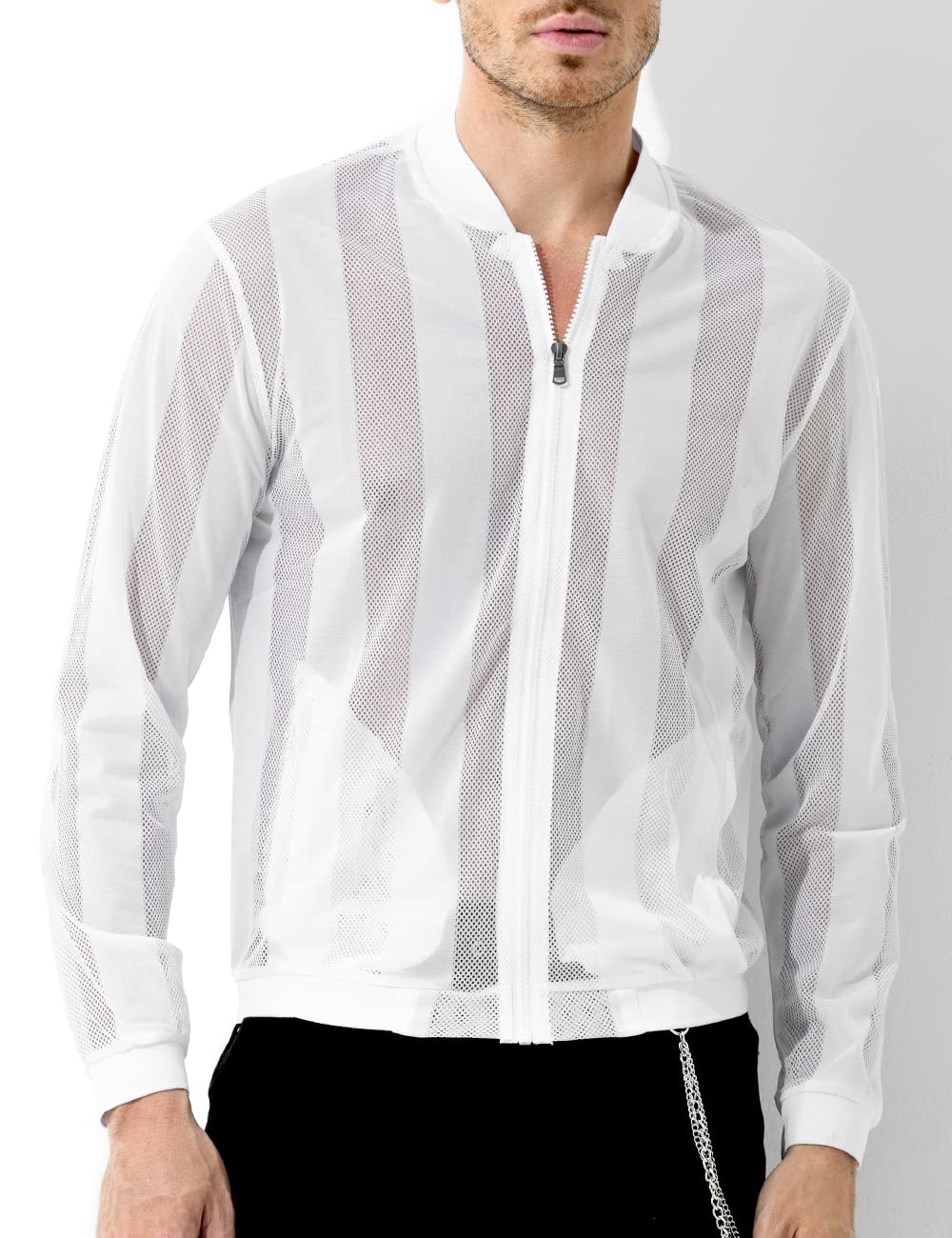 Casey Kevin Haut Sexy Homme - Tee Shirt Manche Longue Transparente - T-Shirt Resille - Fishnet Vetement