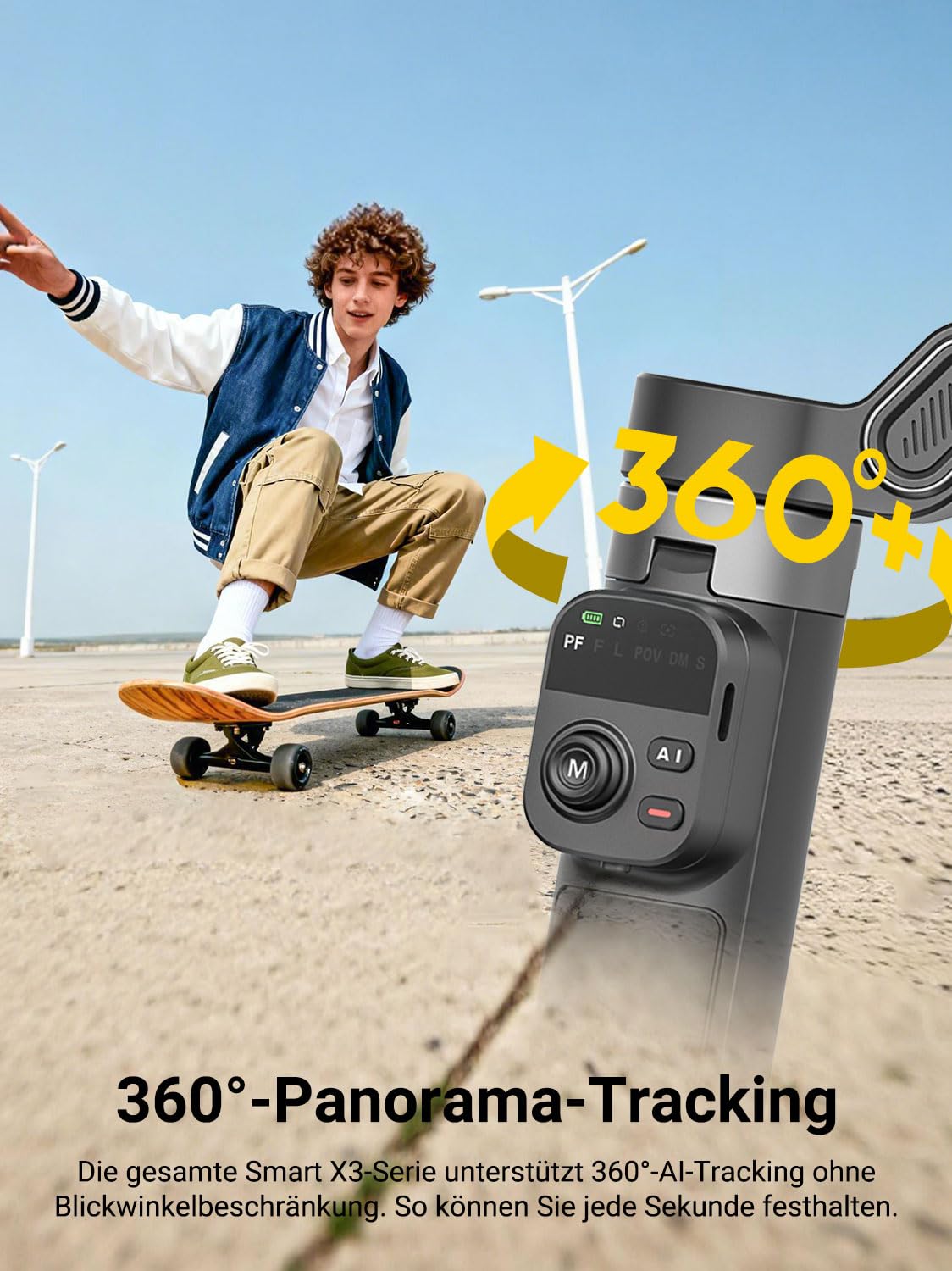 AOCHUAN 360° drehbarer Gimbal-Stabilisator für iPhone mit magnetischer Fernbedienung, Drei-Achsen-Stabilisator und 50 cm integrierter Verlängerungsstange, geeignet für Reisen, Live-Stream und Vlogging